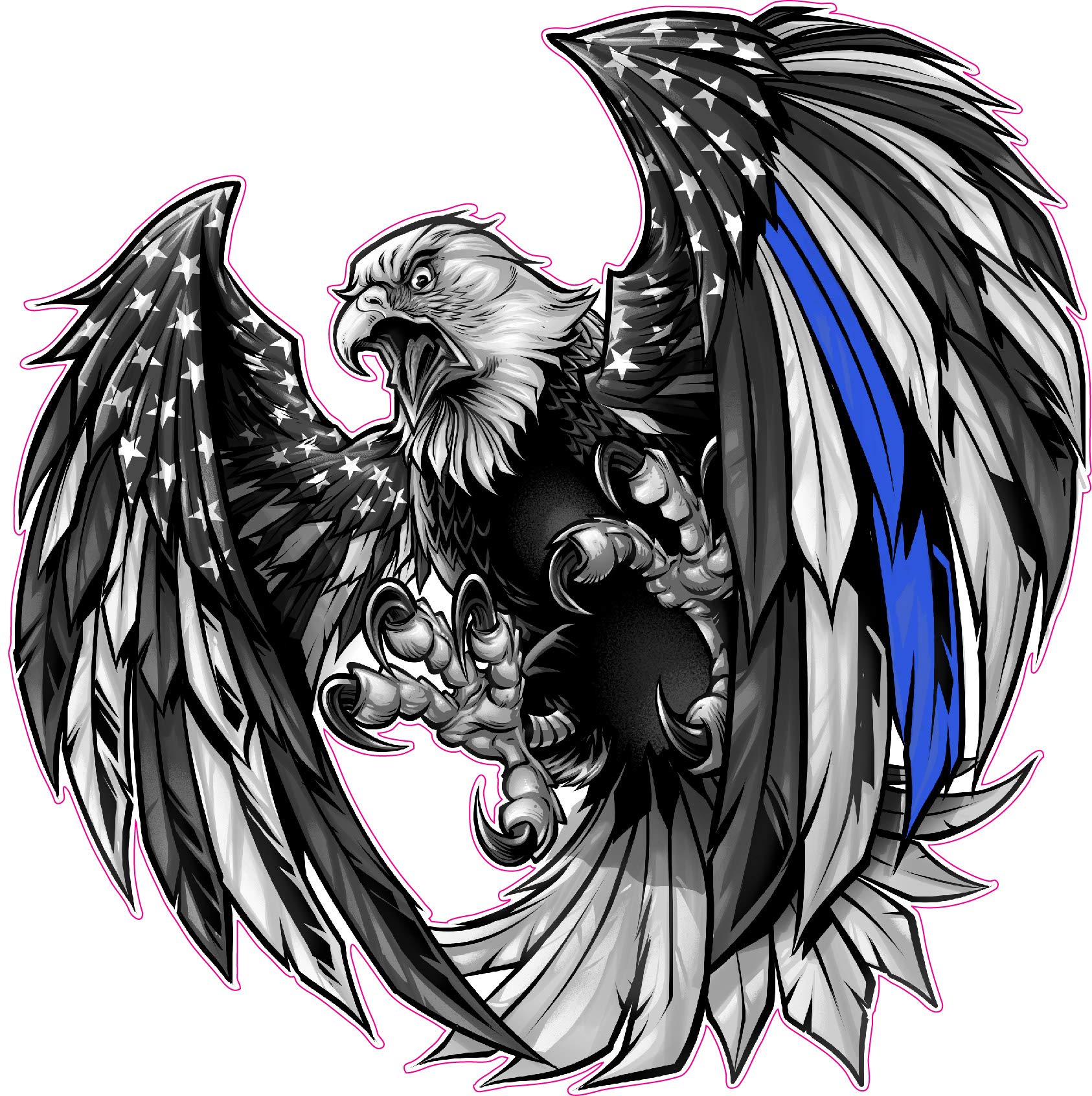 Thin Blue Line Law Enforcement American Flag Eagle Decal (6