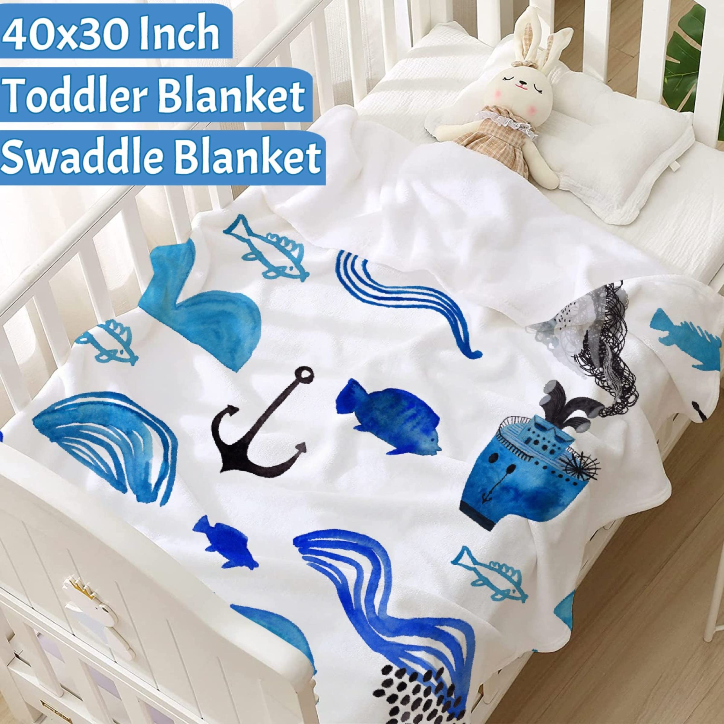 Ottoy Blue Sea Fish Boat Super Soft Micro Fleece Blankets Quilt Plush Lightweight Dual-Sided Decorative Couch, Sofa, Travel, Lap, Bed Throw Blanket,60