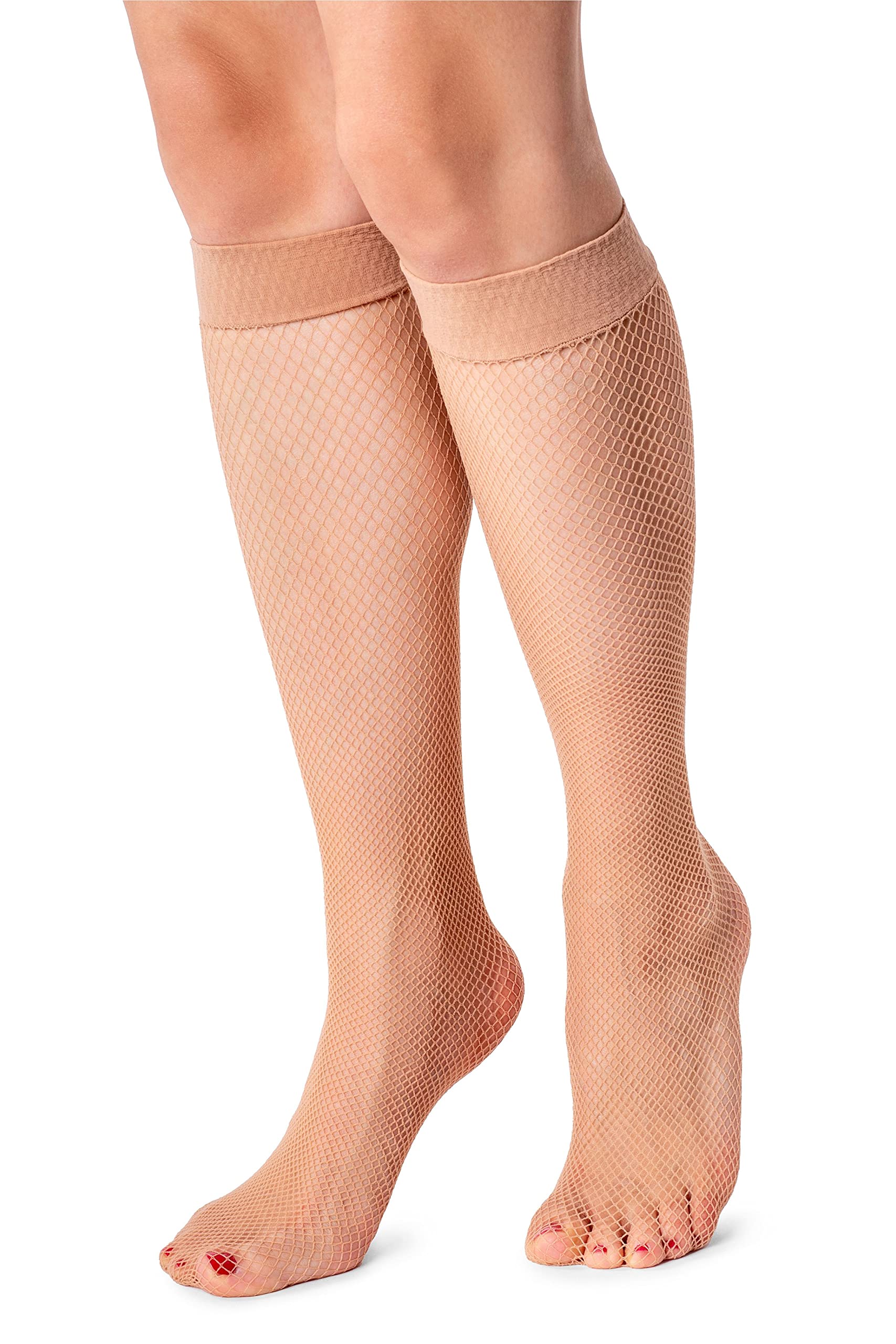 LORES Womens Knee-high Socks Fishnet Style Stockings Free-size Diamond Pattern, Eli Visone