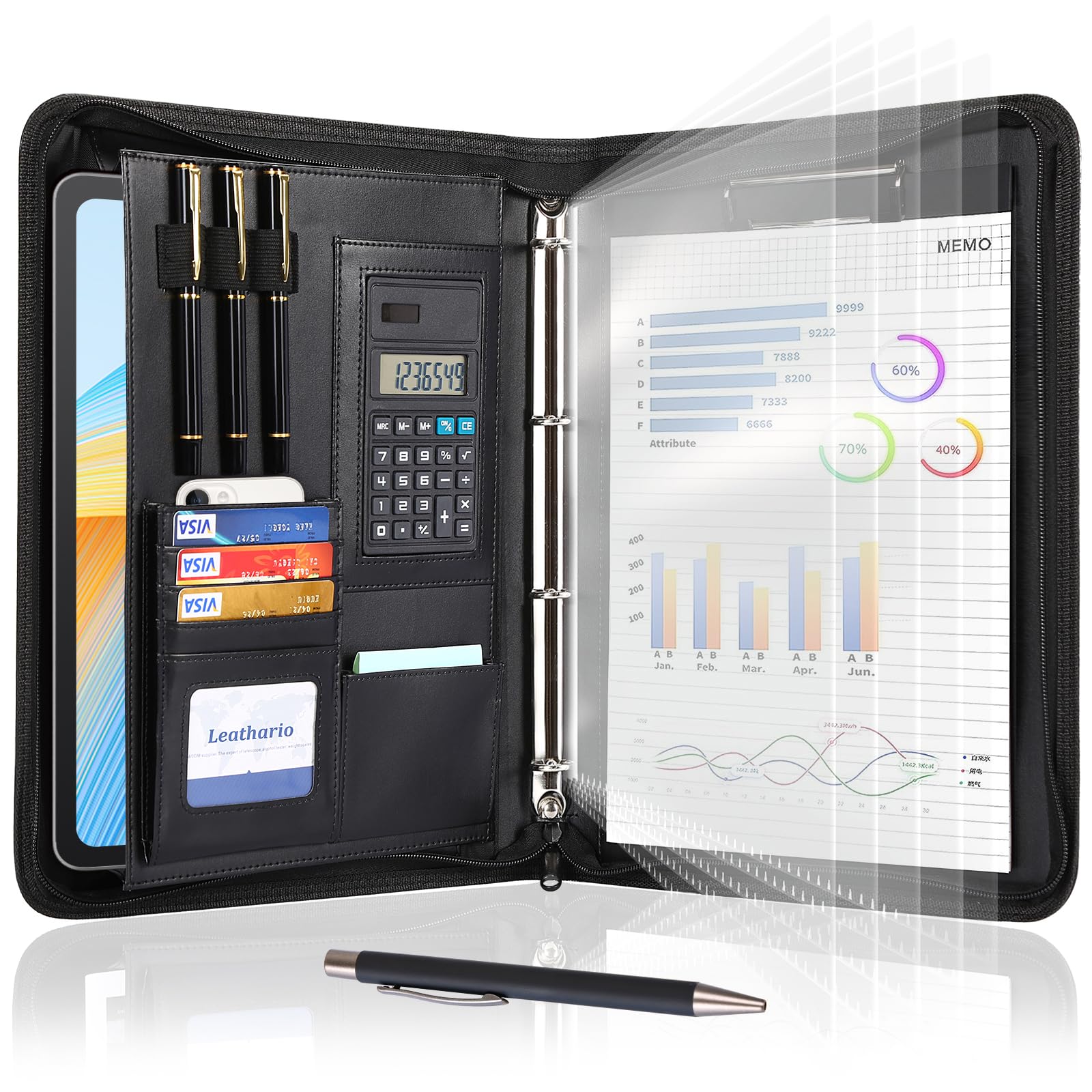 Leathario Cartella Portadocumenti A4 PU Pelle Portablocchi Organizzatore con Quaderno