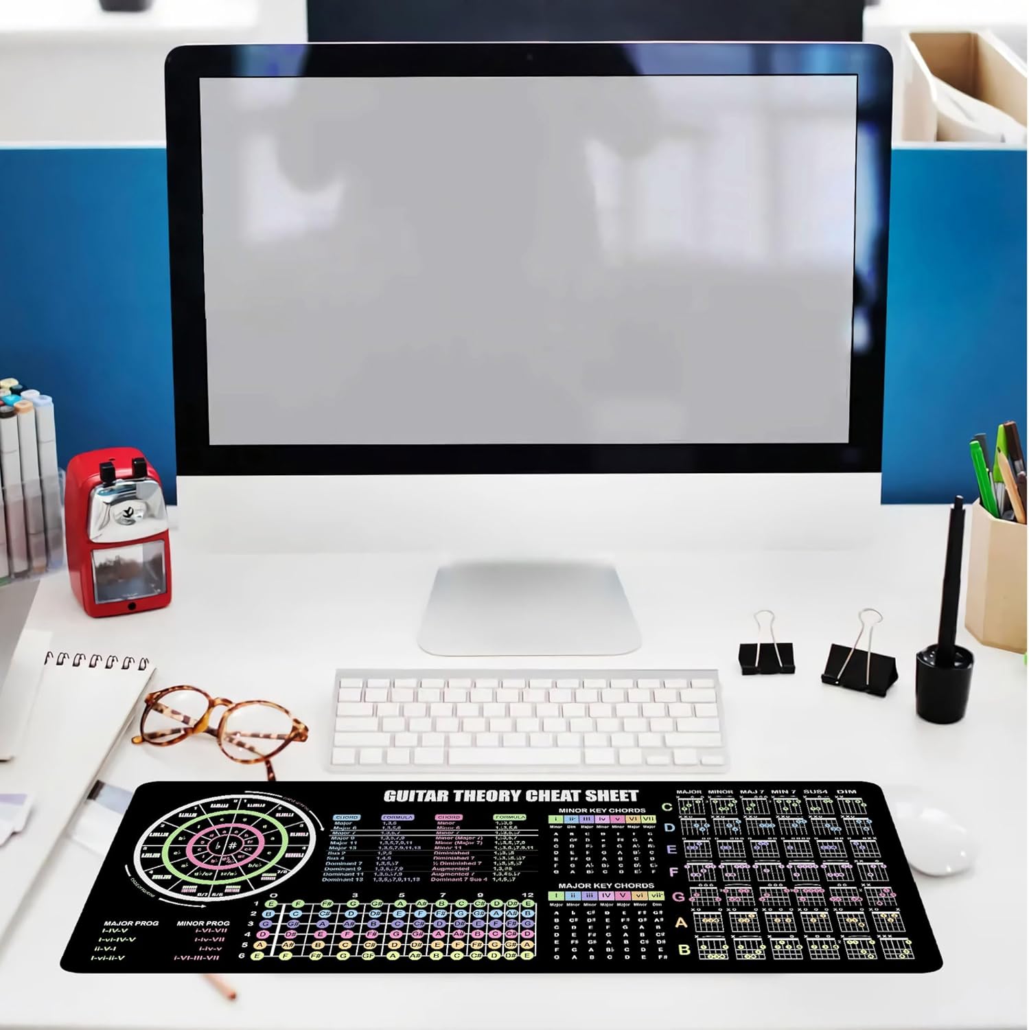 Guitar Theory Cheat Sheet Mouse Pad – Music Reference Mat for Chords, Scales & Progressions, Essential Computer Accessories for Study, Work, and Reference Purposes NVA