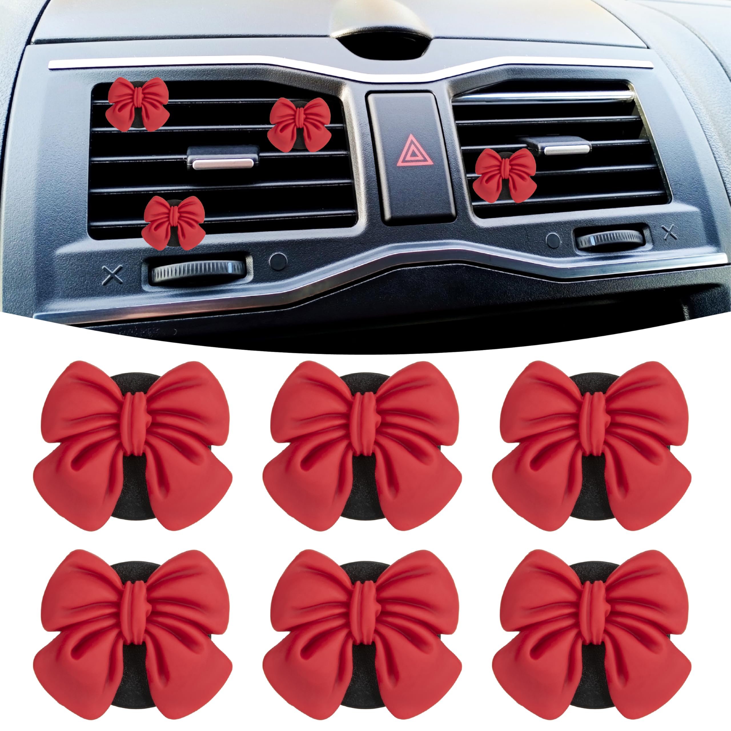 6 Stück rote Schleife, Auto-Lüftungs-Clips, niedlicher Lufterfrischer-Clip, Schleifen-Autozubehör, Kokette, Klimaanlage, Lüftungsschlitze, Dekoration, Innenzubehör, für Damen, Autos, LKWs, SUVs (rot)