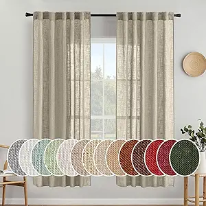 MIULEE Oatmeal Linen Curtains 72 Inch Length 2 Panels for Bedroom Living Room, Soft Thick Linen Textured Natural Window Drapes Semi Sheer Light Filtering Back Tab Rod Pocket Burlap Look Decor
