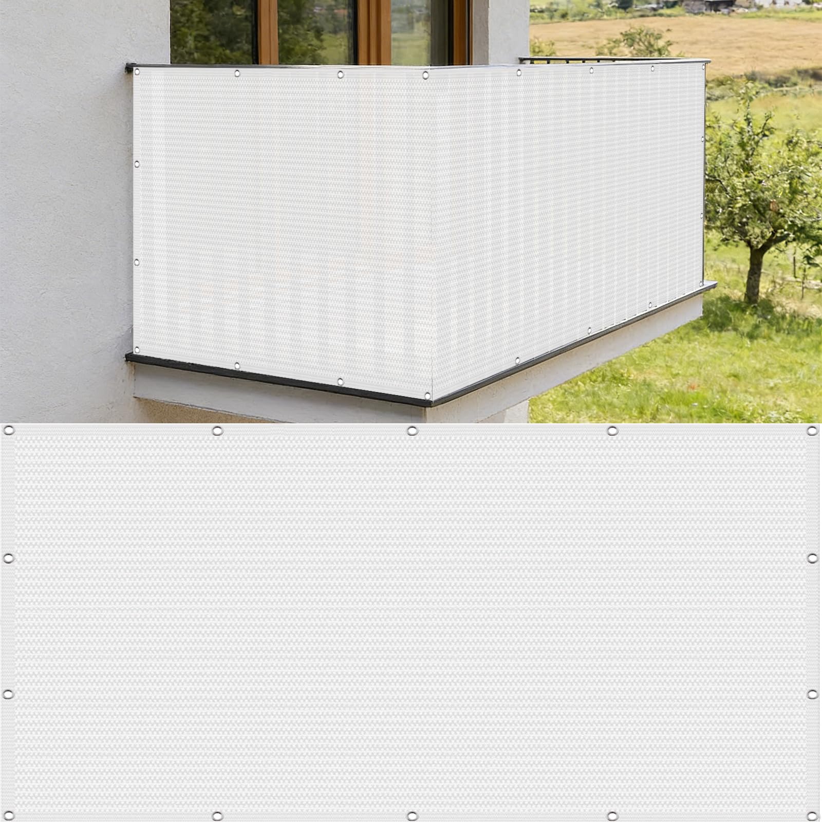 Recinzione Copertura 170 x 220 cm in HDPE 220G ㎡, Frangivento, Protezione Solare, Permeabile, Anti-Uv, Telo Balcone Frangi-Vista con Fascette e Funi para Jardín Exterior, Bianco