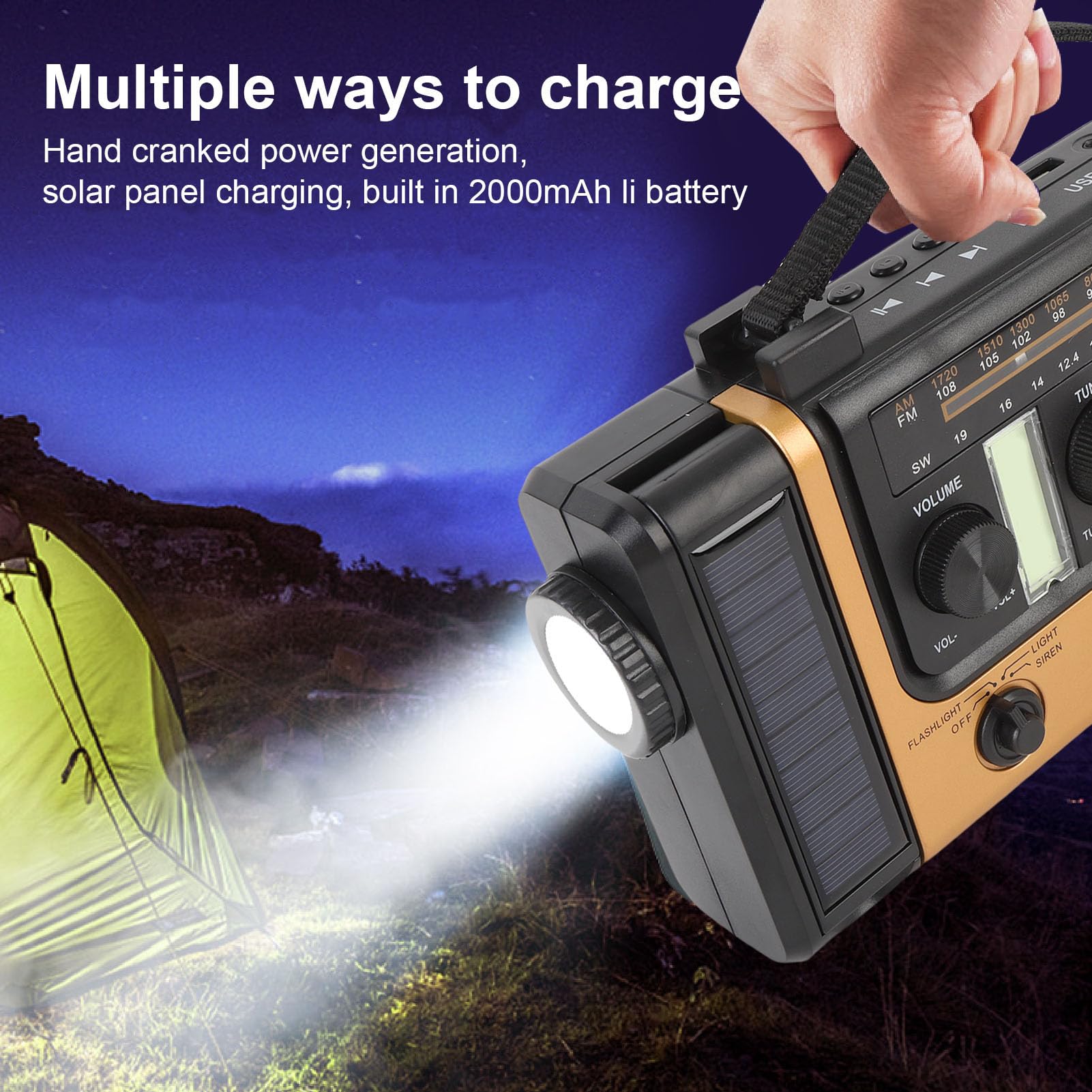 AM FM Solar Radio Radio, Bluetooth 5.0 Ręcznie Przenośne Radio z latarką, Alarm SOS, ładowarka do Telefonu Komórkowego, Małe Radia Pogodowe na Kemping, Awaryjne