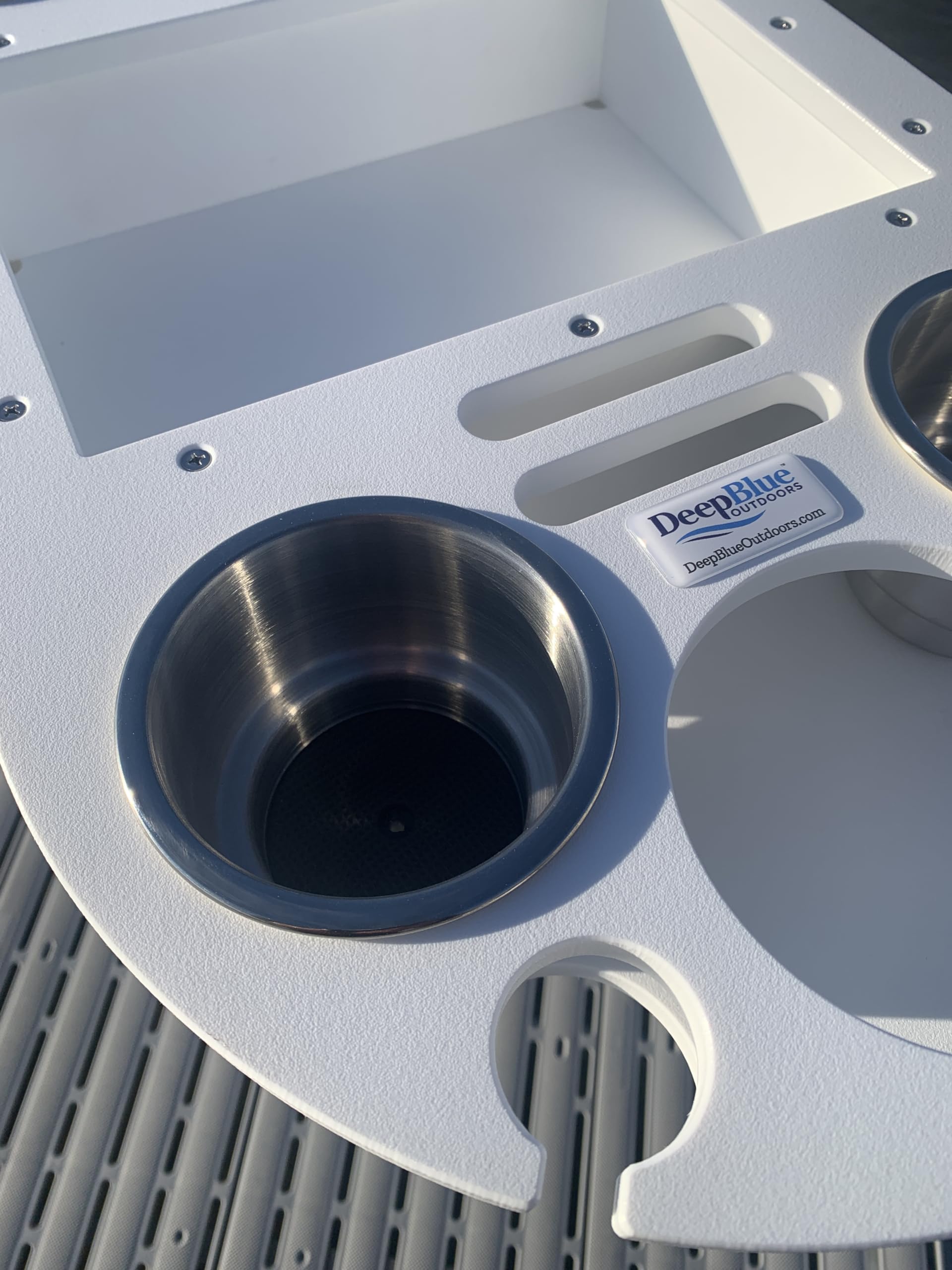 Boat and Pontoon Table with Drink Holders – Outdoor Pontoon Accessories – Durable, Easy-to-Install, with Removable Stainless Steel Cup Holders & Wine Glass Slots (Gray)