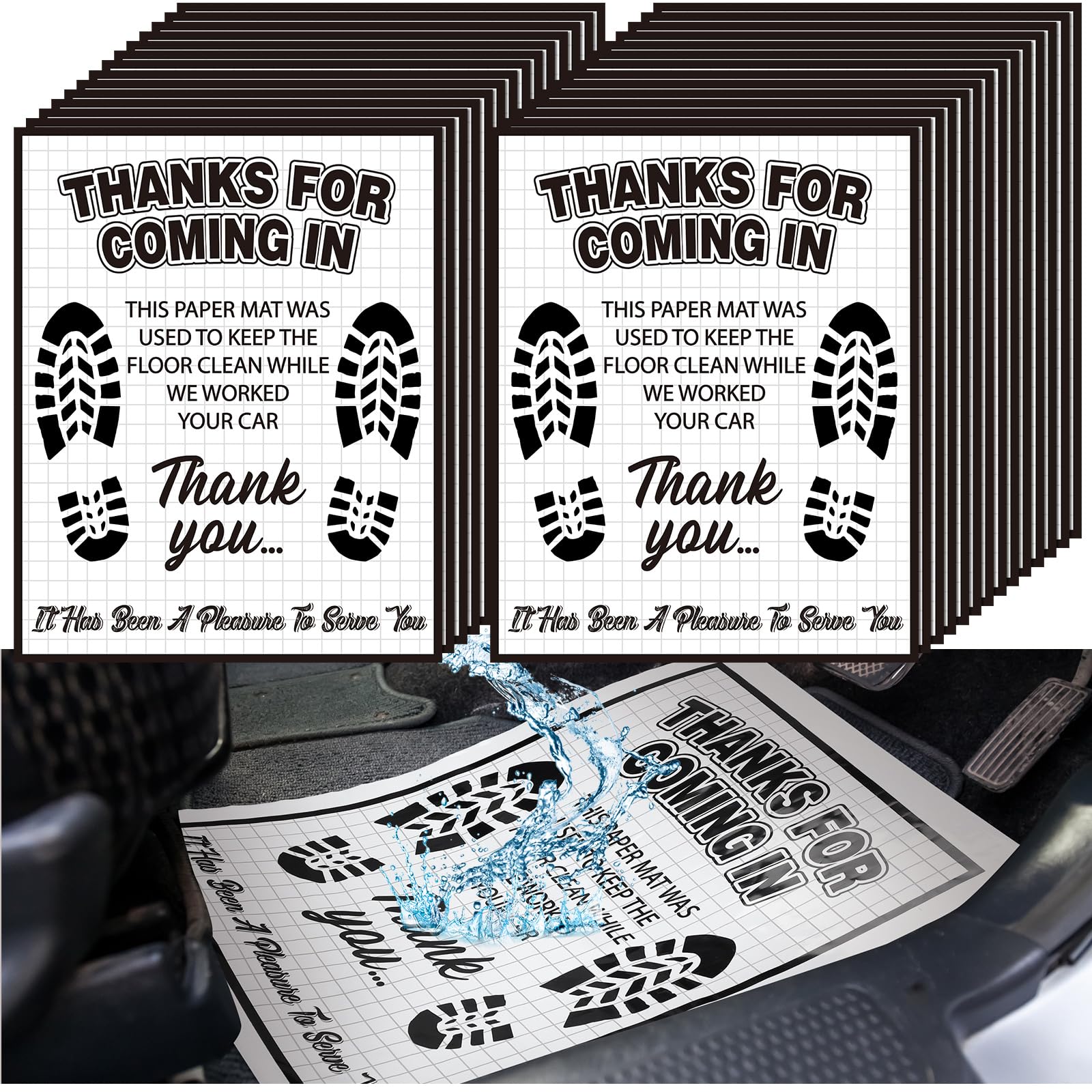 500 Pcs Waterproof Car Floor Mats Covers PE Plastic Protector Automotive Floor Mats Disposable Auto Vehicles Pads Car Vehicle Mat Bulk Printed with Cute Footprint Words(15.75 x 20 Inch,White)