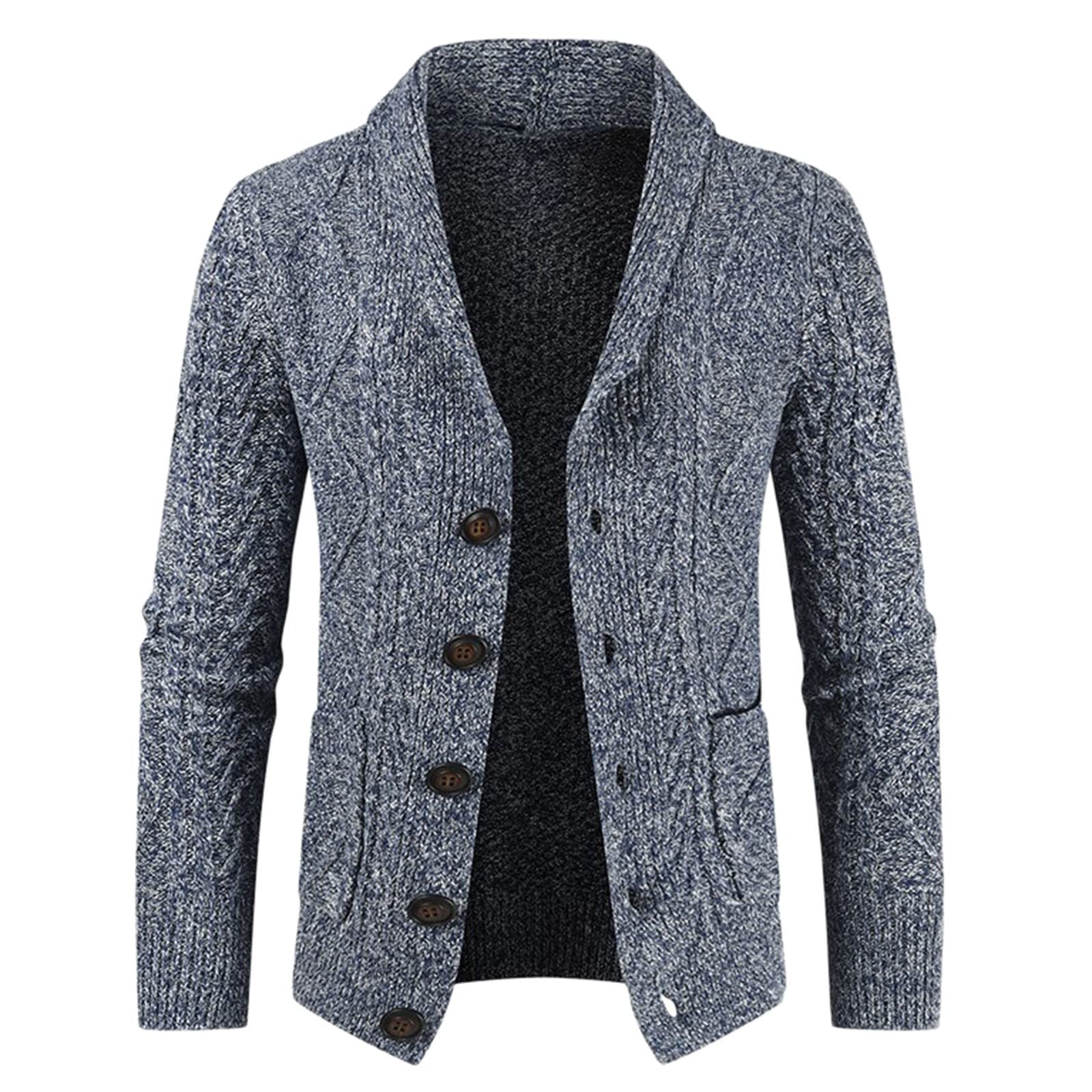 Cardigan De Lana Hombre, Chaqueta De Punto Hombre con Cuello En V Manga Larga Suéter De Punto con Botones Elegante Ajustado Cárdigan Ligero con Bolsillos para Otoño E Invierno