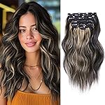NAYOO Clip in Hair Extensions for Women 14 Inch Short Wavy Curly Black Mix Blonde Hairpieces Full Head Synthetic Hair Hairpieces (6PCS, Black Mix Blonde)