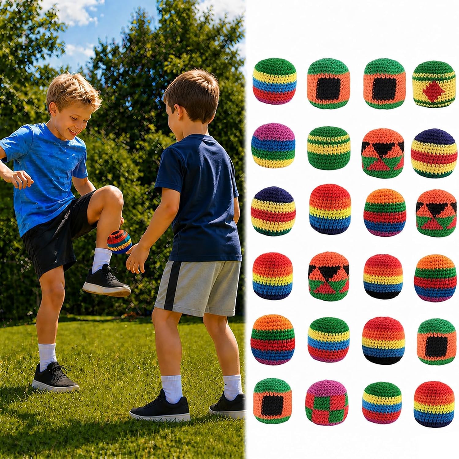 2026 New 6/12/24PCS Knitted Footbags, Crochet Kick Bags for Adults & Ks, Colorful Juggling Footbag for Outdoor Party Game, Handwoven Toss Pack