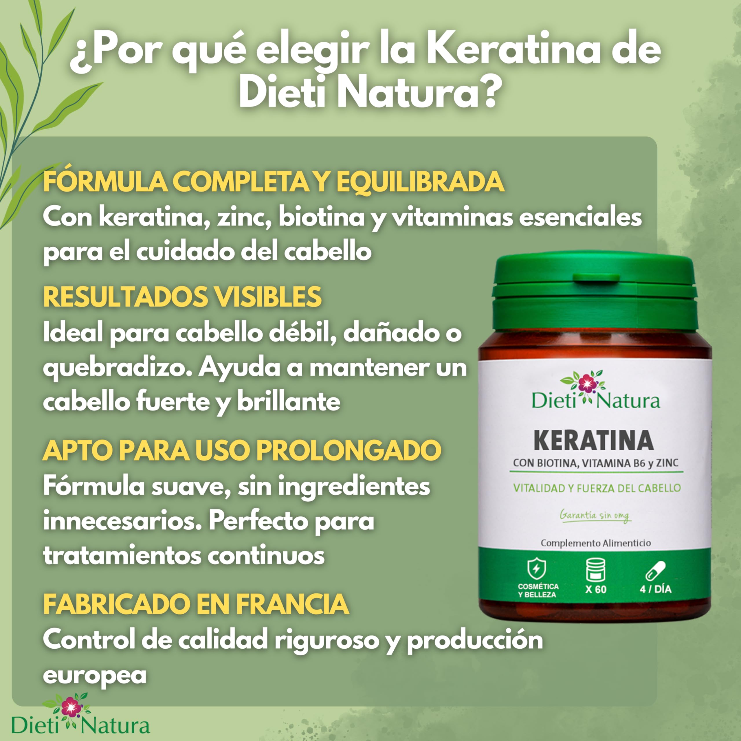 Dieti Natura Keratina Pack 3 de 60 Cápsulas Cabello y Uñas Fuertes - Keratina Cynatine HNS® para Fortalecer Cabello - Vitaminas Cabello Mujer y Hombre con Biotina B8, Zinc y Vitamina B6