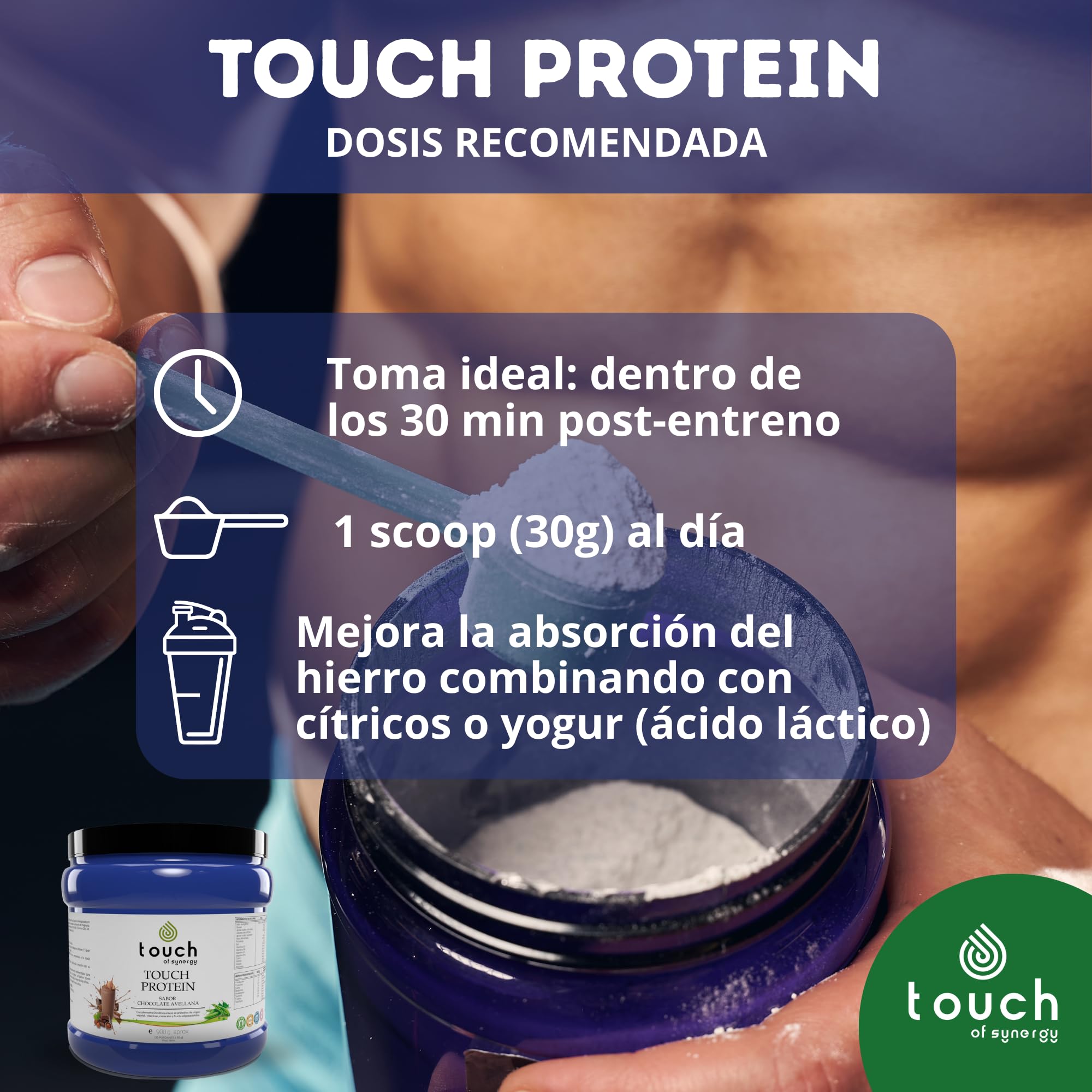 ZENDAFIT - Touch Protein - Proteína Vegana en Polvo - 900g - Sabor chocolate avellana - Aumenta la Masa Muscular, Mejora la Recuperación y Fortalece el Sistema Inmune