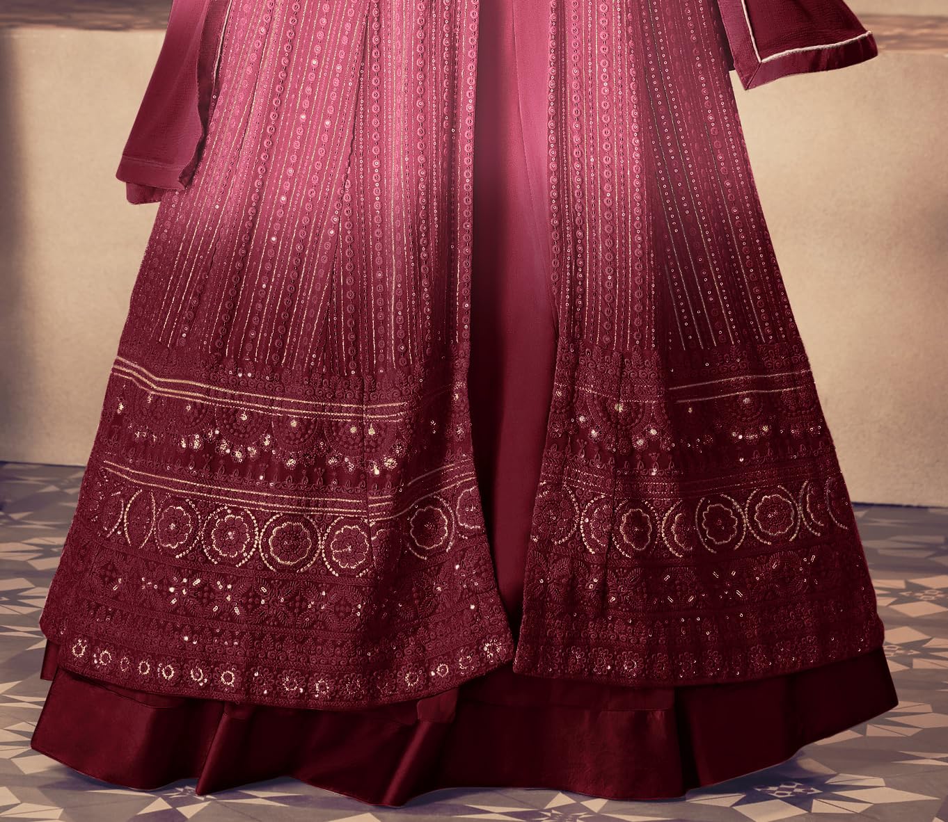 RUDRAPRAYAG Georgette and Santoon Anarkali Long Gown for Women | Semi Stitched Anarkali Gown for Women | Gown in Clothing & Accessories Pink_Free Size 3