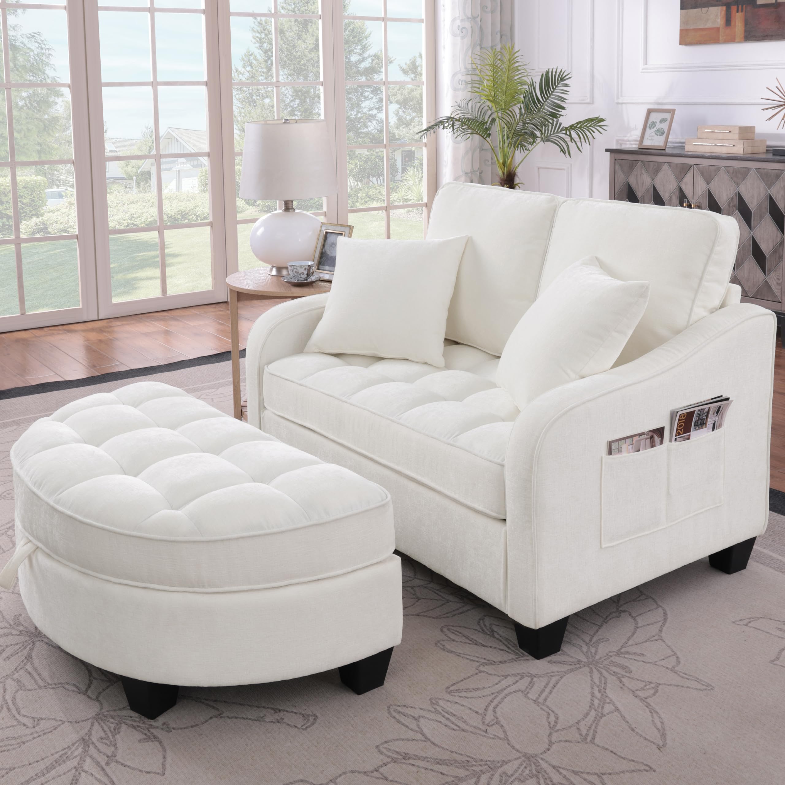 Sapgaks Canapé Convertible Multifonctionnel 2 en 1 avec Dossier Réglable, Canapé Lit 1 Place en Chenille avec Repose-Pieds de Rangement, Canapé Modulable avec Coussins au Chambre Salon Appt, Beige