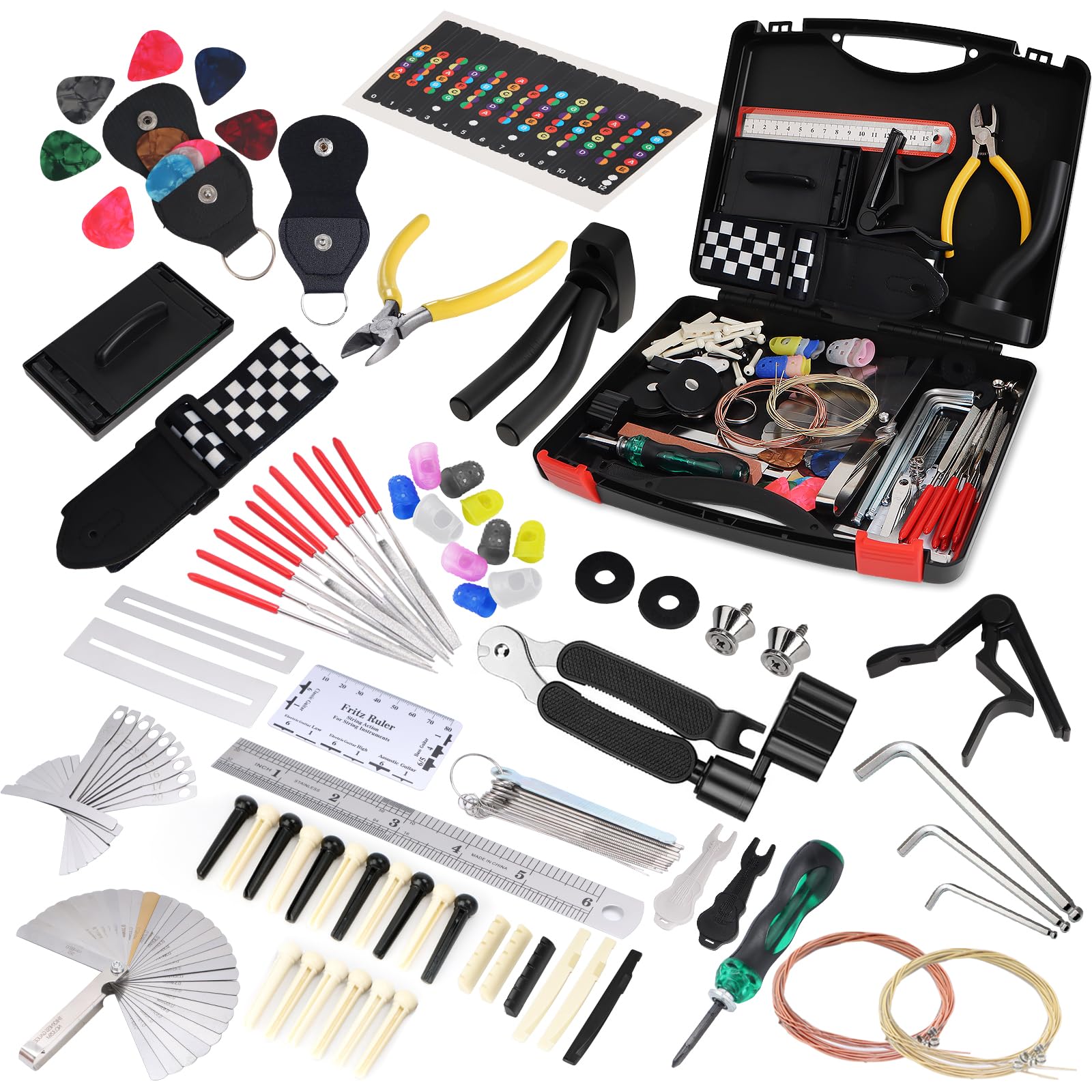 146-teiliges Gitarren-Werkzeugset, professionelles Gitarren-Reparaturset, Gitarrenwartungsset mit Gitarrenwerkzeug-Zubehör und Tragetasche, Gitarren-Setup-Kit für E-Gitarre, Akustikgitarre, Ukulele