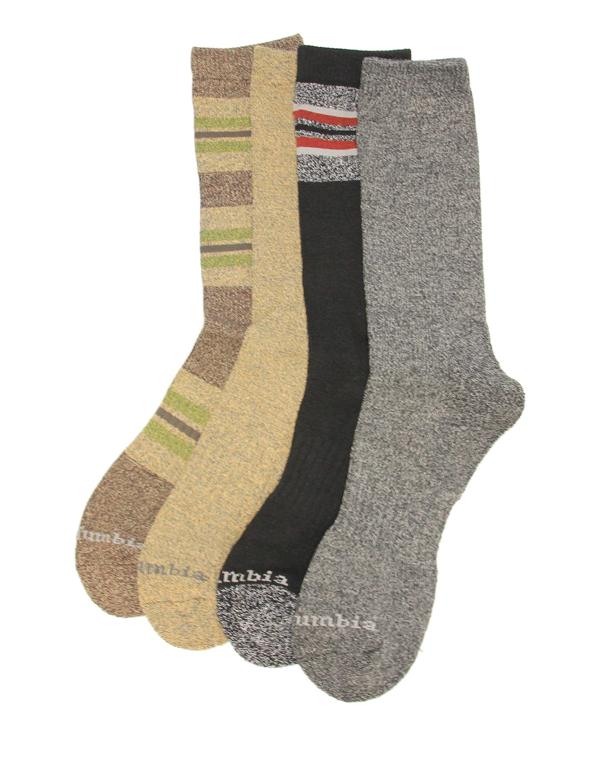 Columbia Men's Moisture Control Crew Socks, Brown, 4 Pair, Men's 6-12 Shoe/10-13 Sock