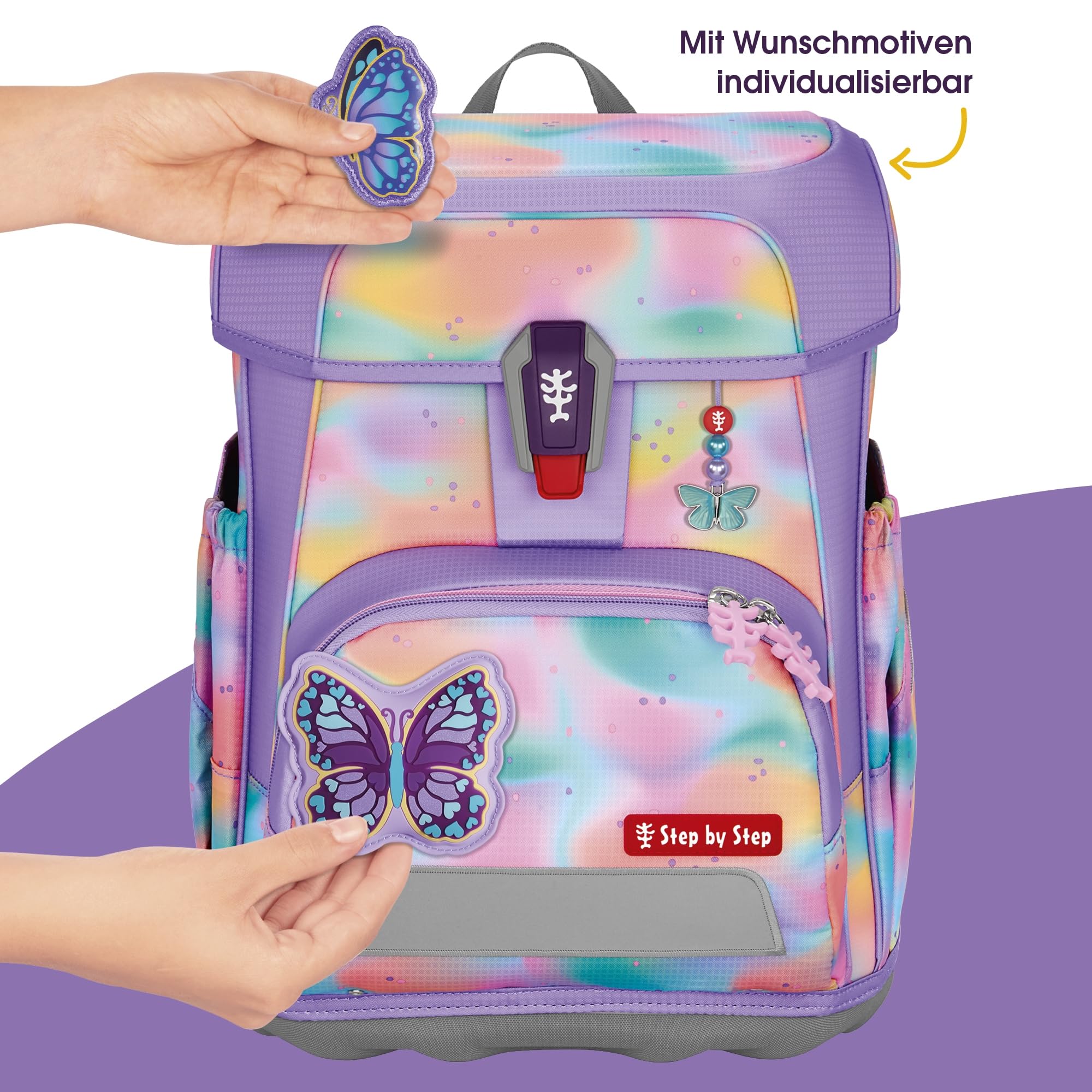 Step by Step Schulranzen-Set Cloud, 5-teilig, ergonomischer Tornister mit Reflektoren, höhenverstellbar mit Hüftgurt, ab der 1. Klasse, 19L