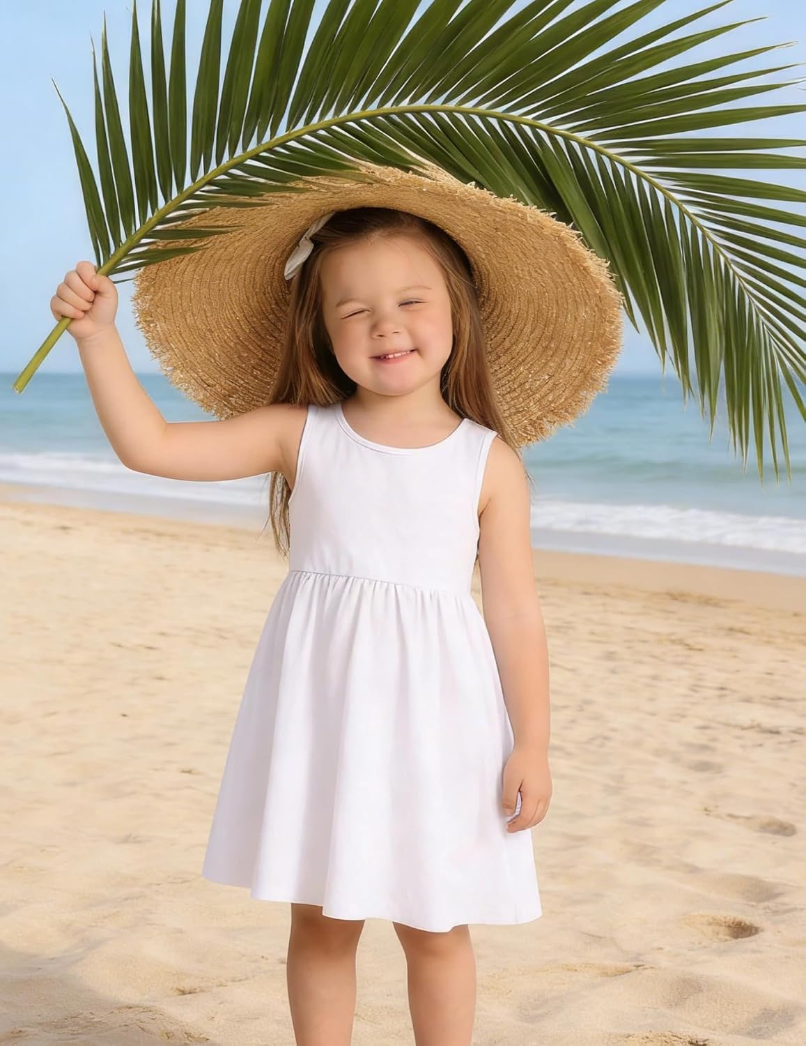 Arshiner Toddler Girls Summer Dresses Back Bowknot Cotton Dress with Pocket
