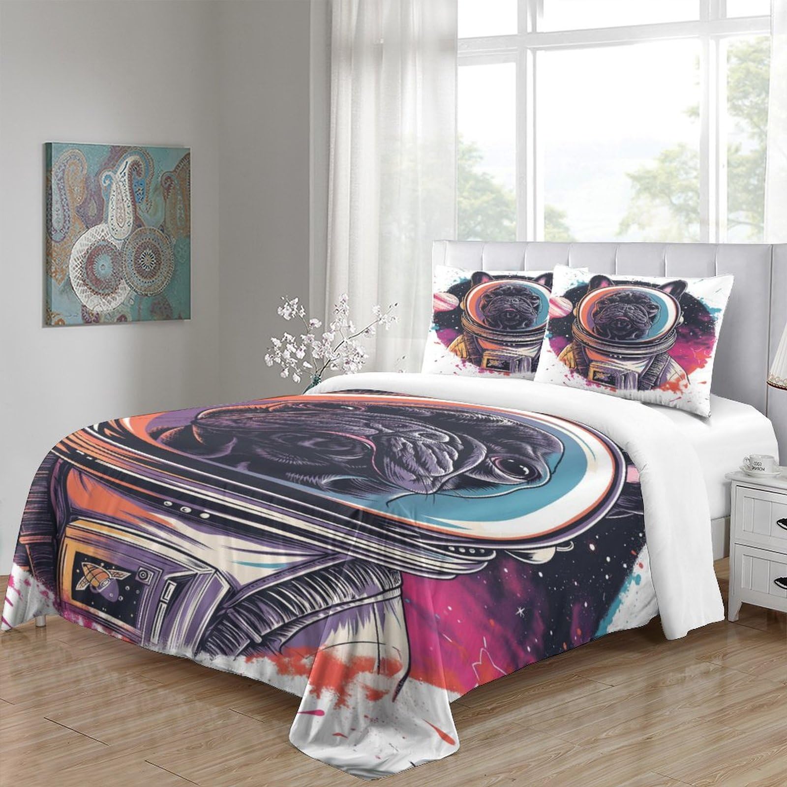 Stampato in 3D Bulldog francese Copertina Stampata Microfibra Disegnata Biancheria Da Letto Stile Morbido Con 2 Federe,Double（200x200cm）, Per Adolescenti E Adulti