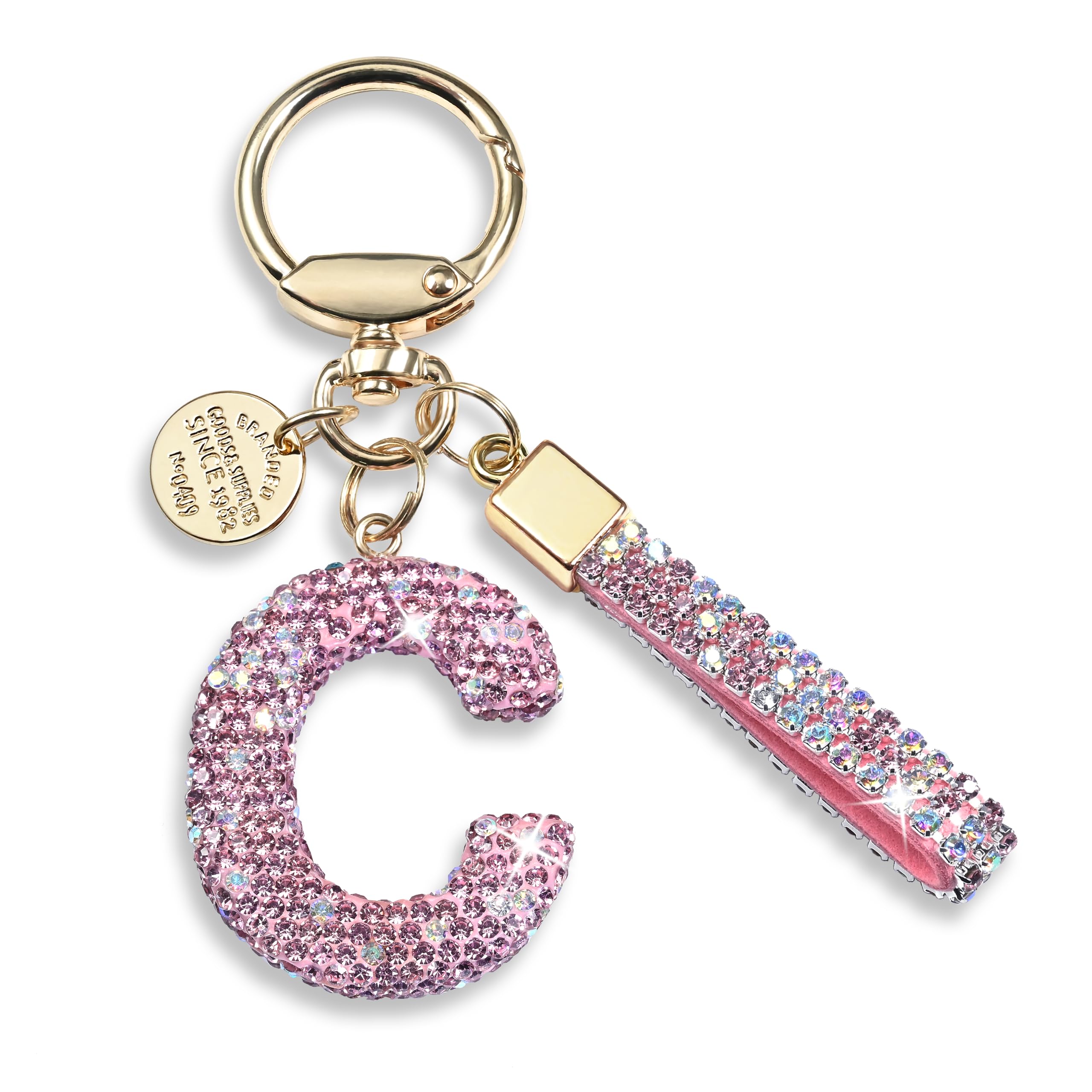 Pink Blue White Initial Letter Keychain Gift for Women Girls Bling Sparkly Cute Backpack Car Key Accessories Lanyard
