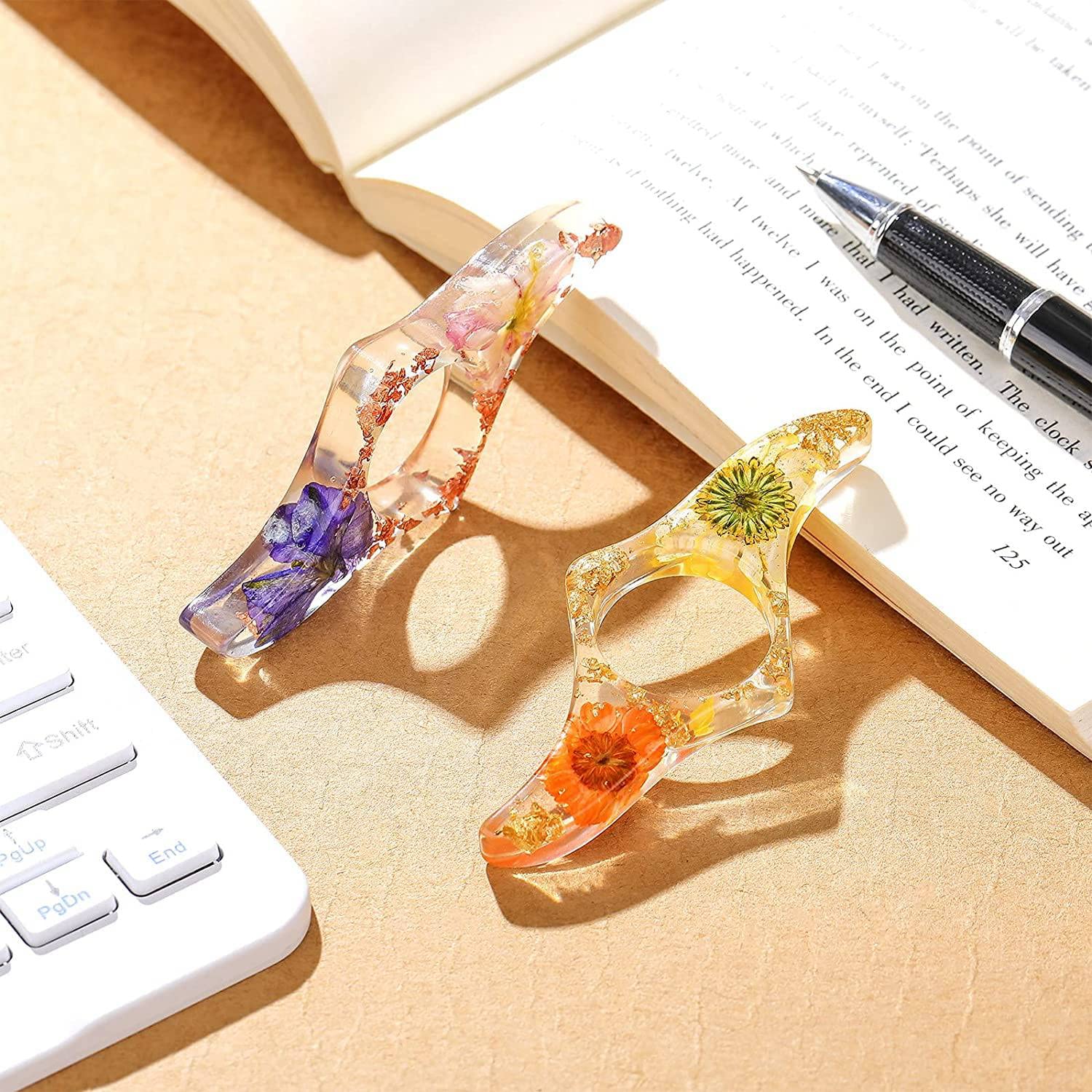 3 Segnalibri Anello Porta Pagine In Resina Con Fiori Secchi Fatti A Mano - Regalo Per Insegnanti E Amanti Dei Libri