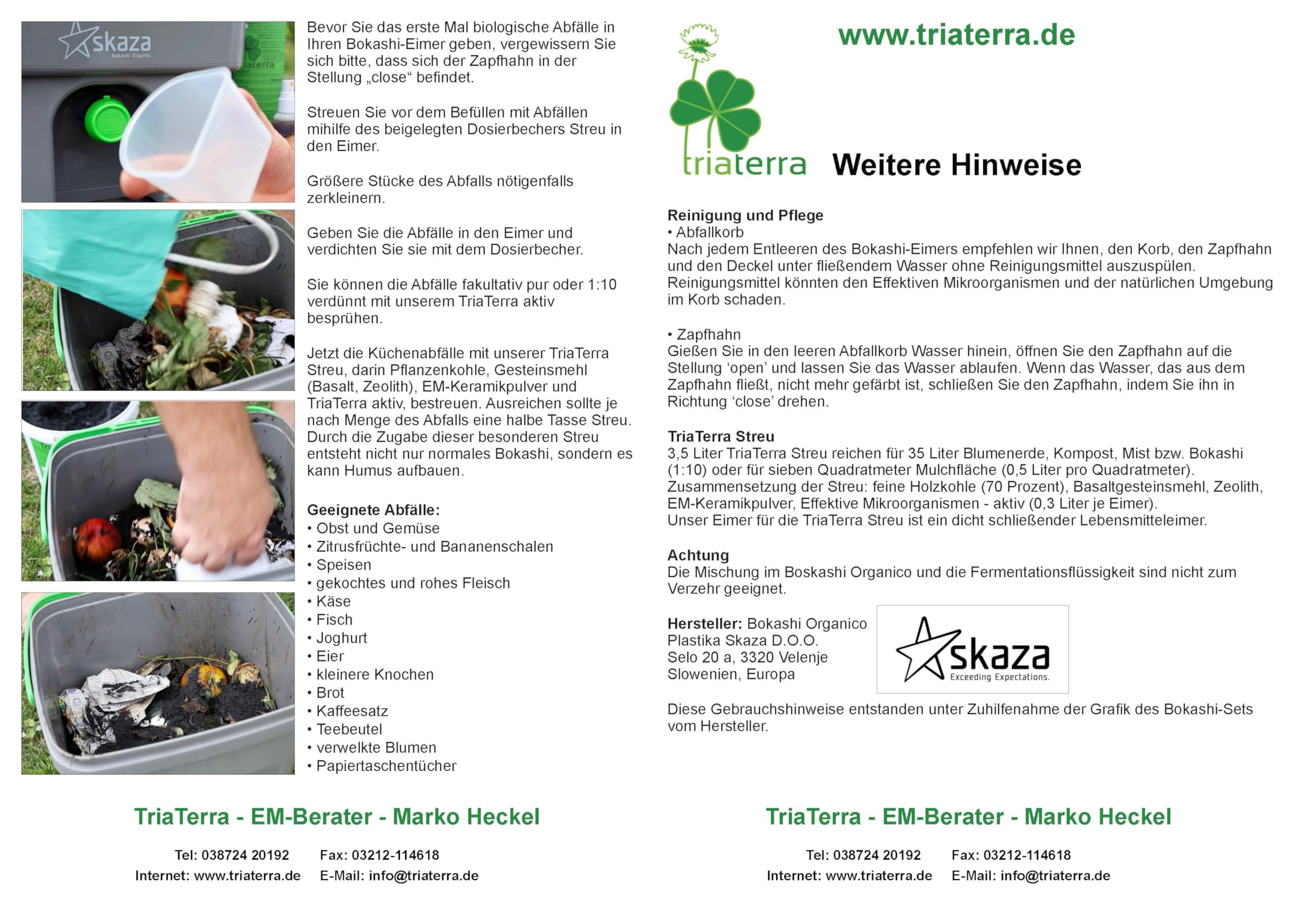 Bokashi-Eimer-16l + 5l-TriaTerra-Streu Terra Preta-Küchenkompost (grau/grün)