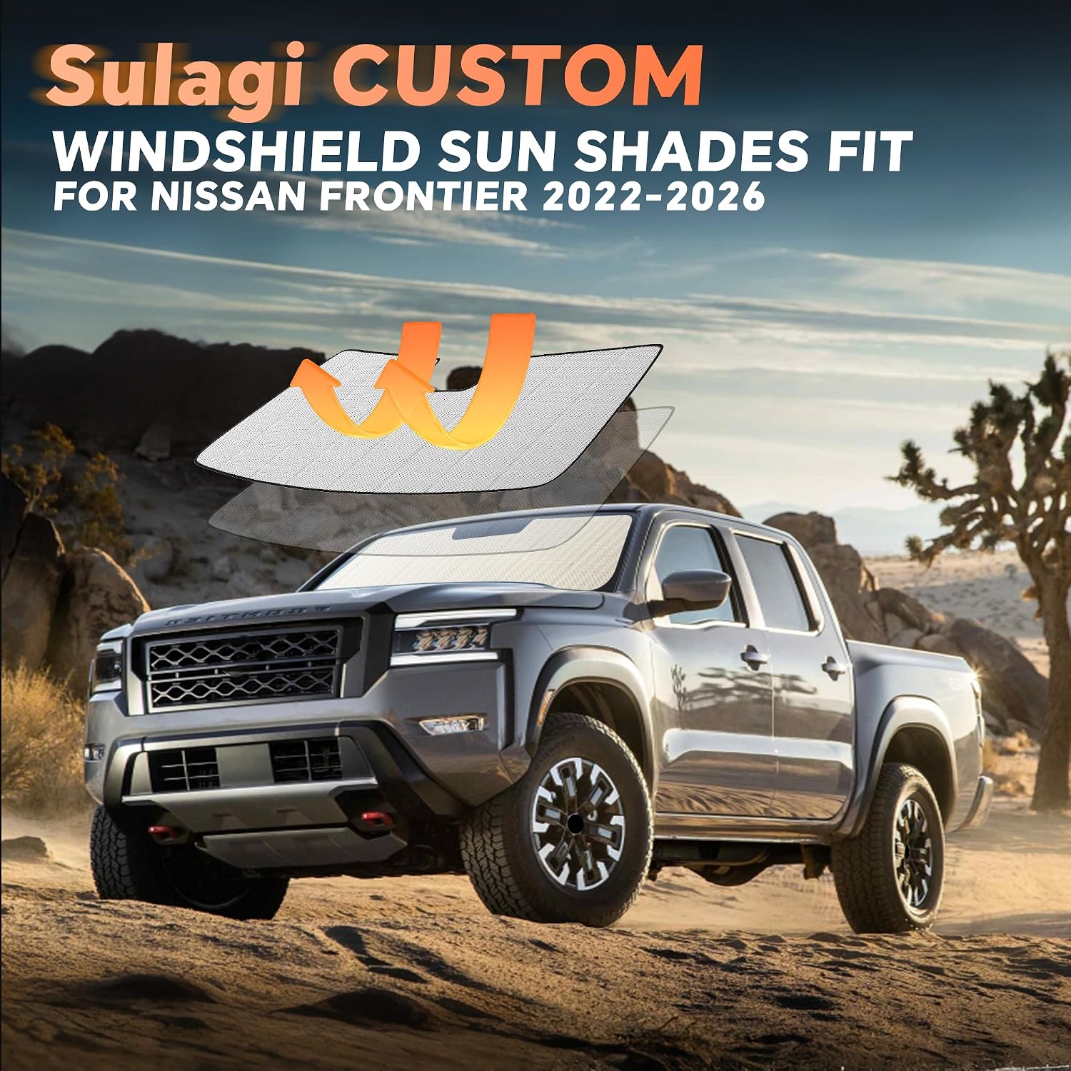 Windshield Sun Shade for Nissan Frontier 2022-2026 Custom Fit Window Sunshade Car Accessories, Full Coverage Sun Visor Protector - Blocks 99% UV Rays