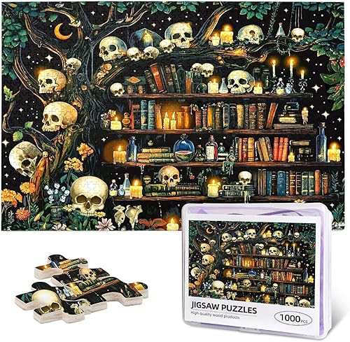 Miniatura 24 de Rompecabezas vintage para adultos, 500 piezas de libro de flores de plantas, rompecabezas de libros, páginas, rompecabezas retro con calavera