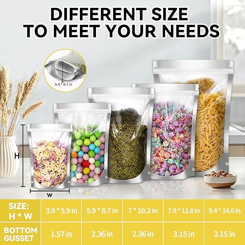 Miniatura 3 de 100 bolsas resellables de Mylar para almacenamiento de alimentos, bolsas a prueba de olores de 7 x 10.2 pulgadas, bolsas independientes de papel de