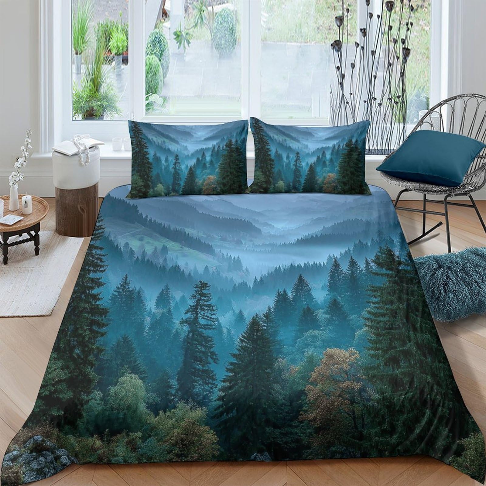 Ctjqhvkz Style-5 3D Printed Misty Forest Fitted Sheet Microfiber Soft Breathable Mountain Landscape Bed Cover For Bedroom Decor Single（135X200cm）
