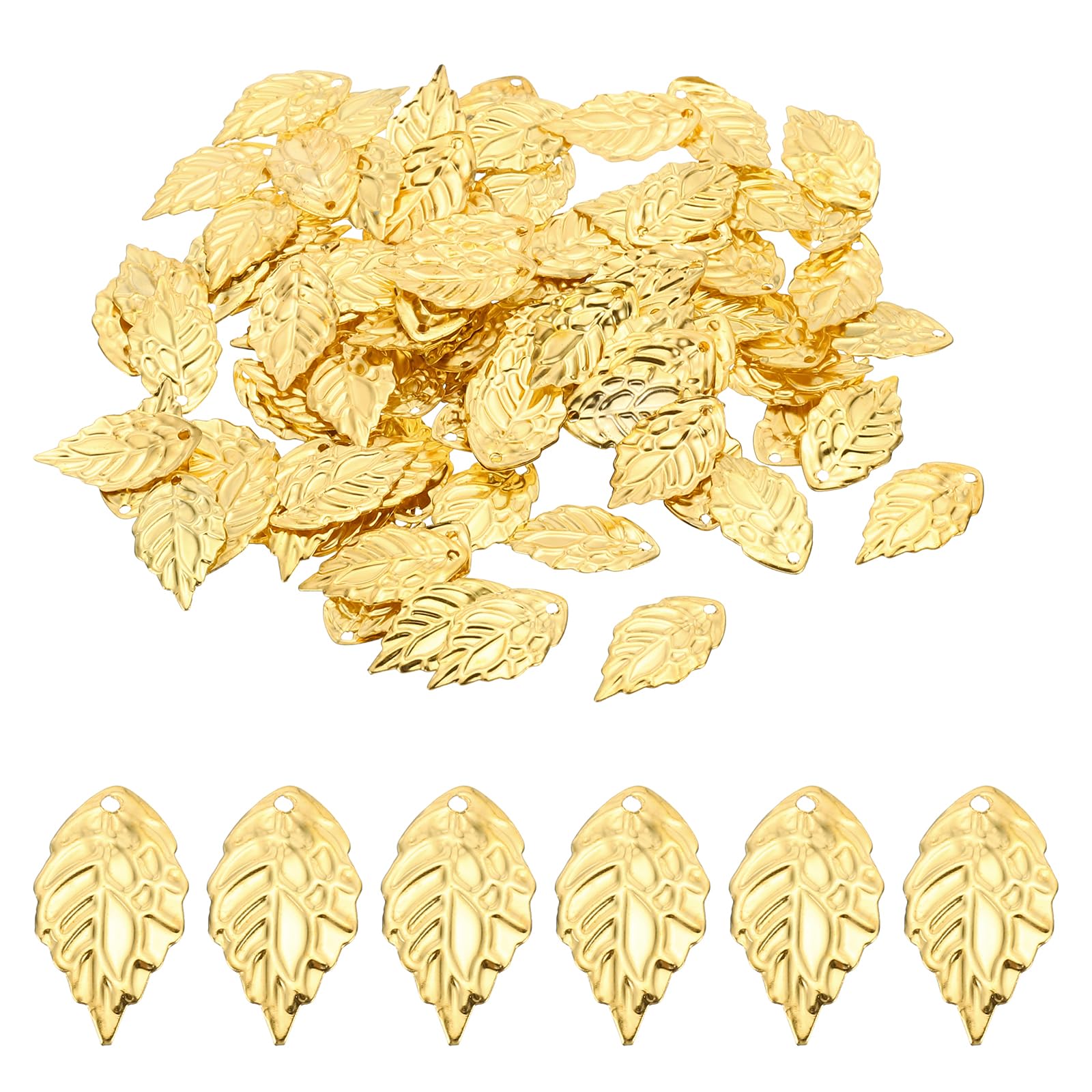 PATIKIL 100 Pack Leaf Pendants - Gold Tone Metal Leaf Charms For Jewelry Making, Bracelets, Necklaces, Keychains - View #7