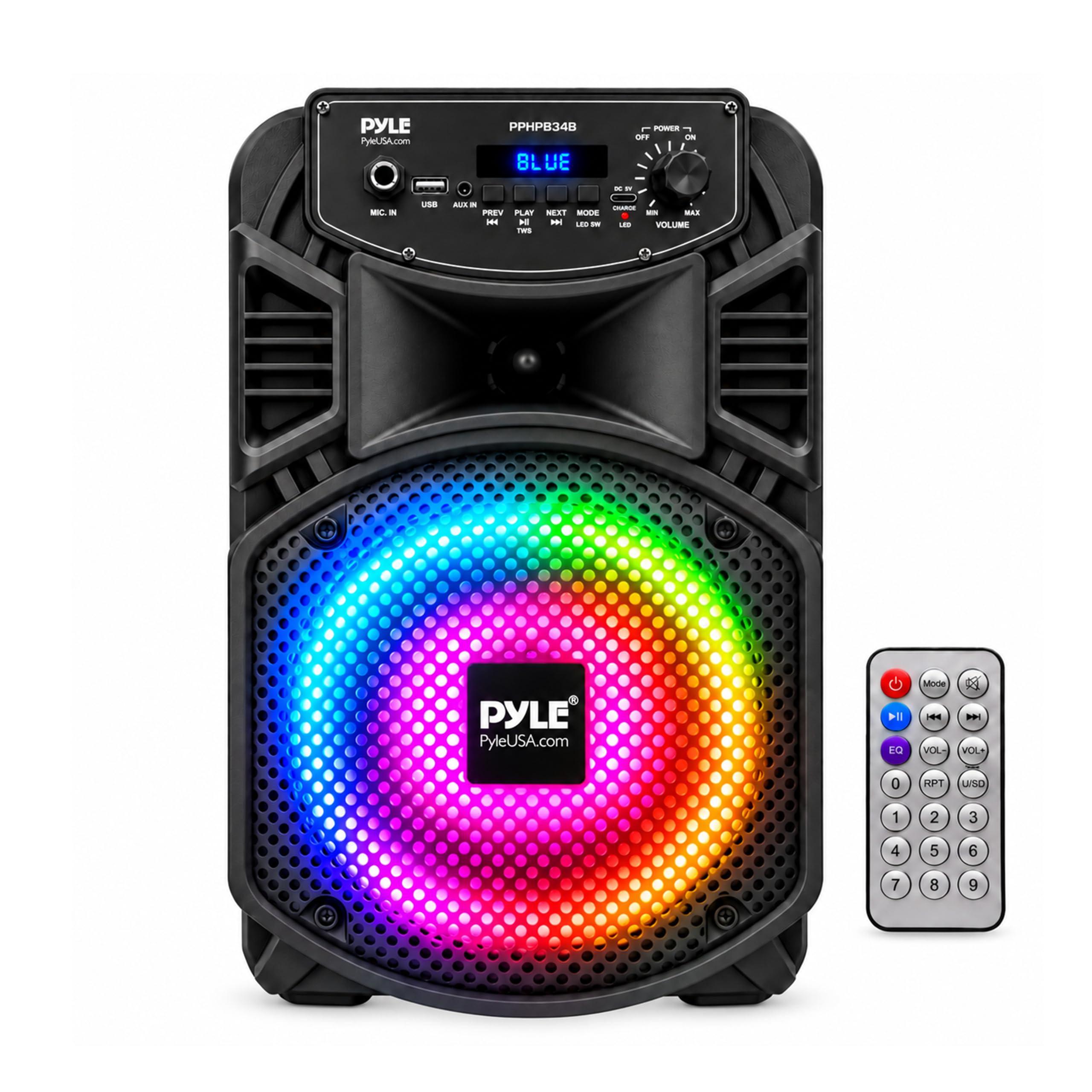 Pyle Enceinte Bluetooth Puissante -300W Enceinte Sono Portable Extérieure/Intérieur Rechargeable avec Caisson de Basses, Tweeter, Entrée Microphone, lumières de fête, MP3/USB, Radio, télécommande - Les Beatles, Paul McCartney, John Lennon, RIngo Starr, George Harrison Pyle Enceinte Bluetooth Puissante -300W Enceinte Sono Portable Extérieure/Intérieur Rechargeable avec Caisson de Basses, Tweeter, Entrée Microphone, lumières de fête, MP3/USB, Radio, télécommande