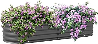 Outsunny Galvanised Raised Beds for Garden, Metal Elevated Planter Box with Safety Edging, Easy DIY for Growing Flowers, Herbs, Succulents, 150 x 62 x 30cm, Dark Grey