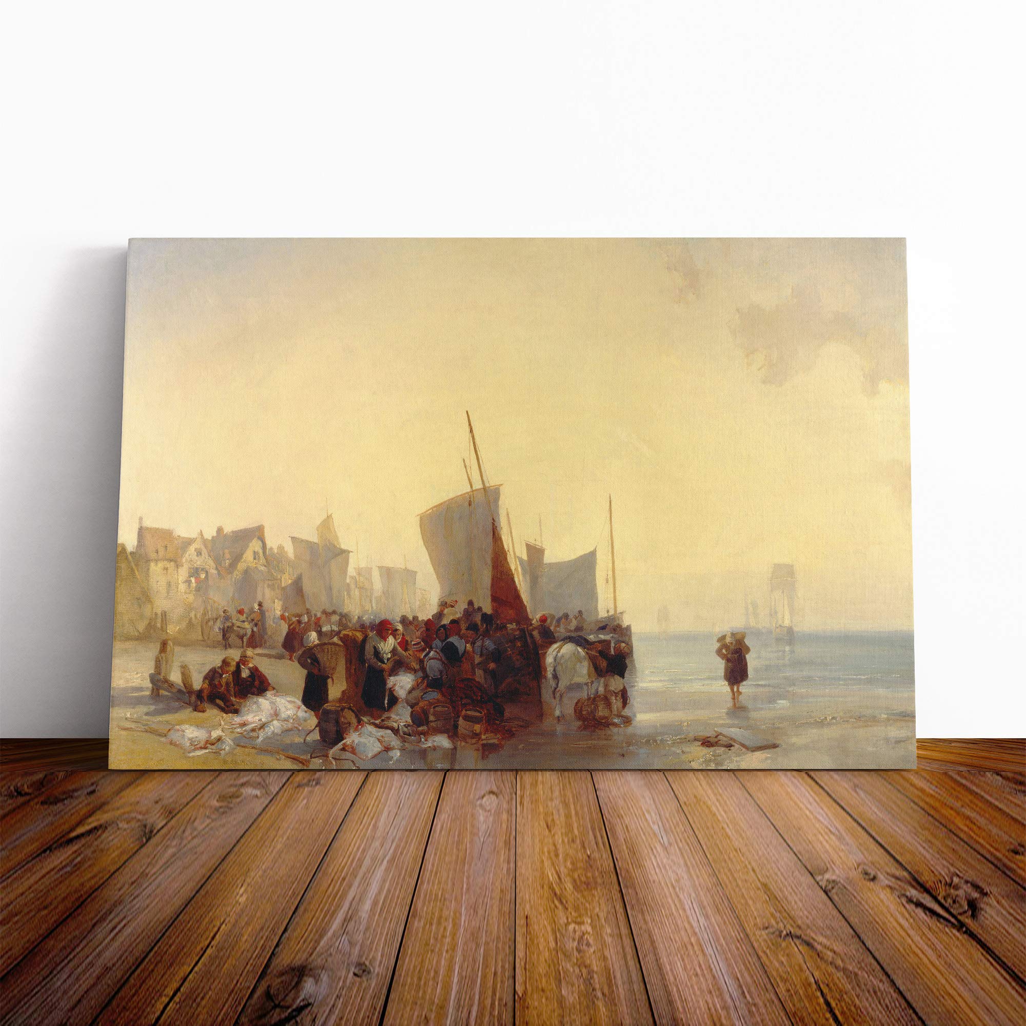Richard Bonington Fishmarket Canvas Print | Gallery Wrapped 30mm Frame Wall Art | 20x14 inches | Ready to Hang | Modern Picture | Living Room Bedroom Lounge Office