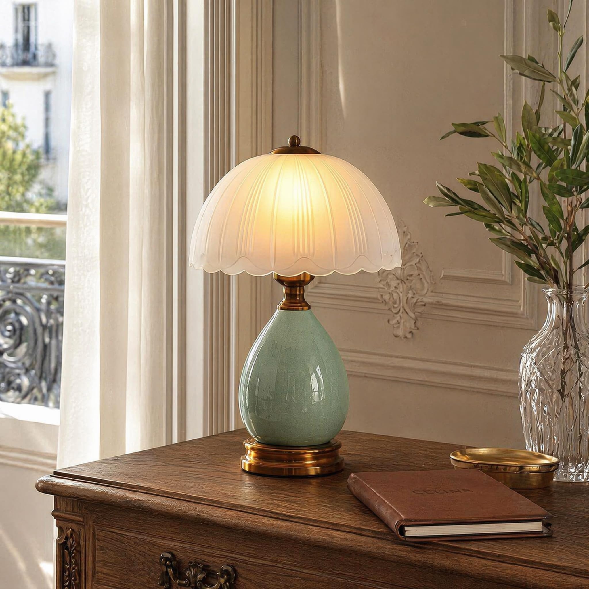 Vintage Lampe für Wohnzimmer, moderne Keramik Tischlampen für Schlafzimmer, Retro Nachttisch traditionelle Lampen, klassische Chinoiserie grüne Lampe für Heimdekor(02)