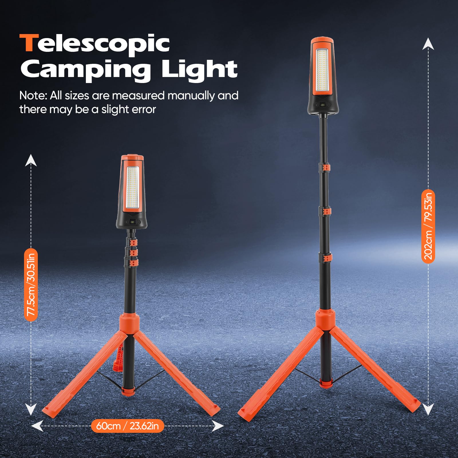 Lampada da campeggio LED ricaricabile con supporto, pannelli girevoli a 180° + telecomando, faretto LED ricaricabile per campeggio, lavoro, illuminazione di emergenza e attività all'aperto