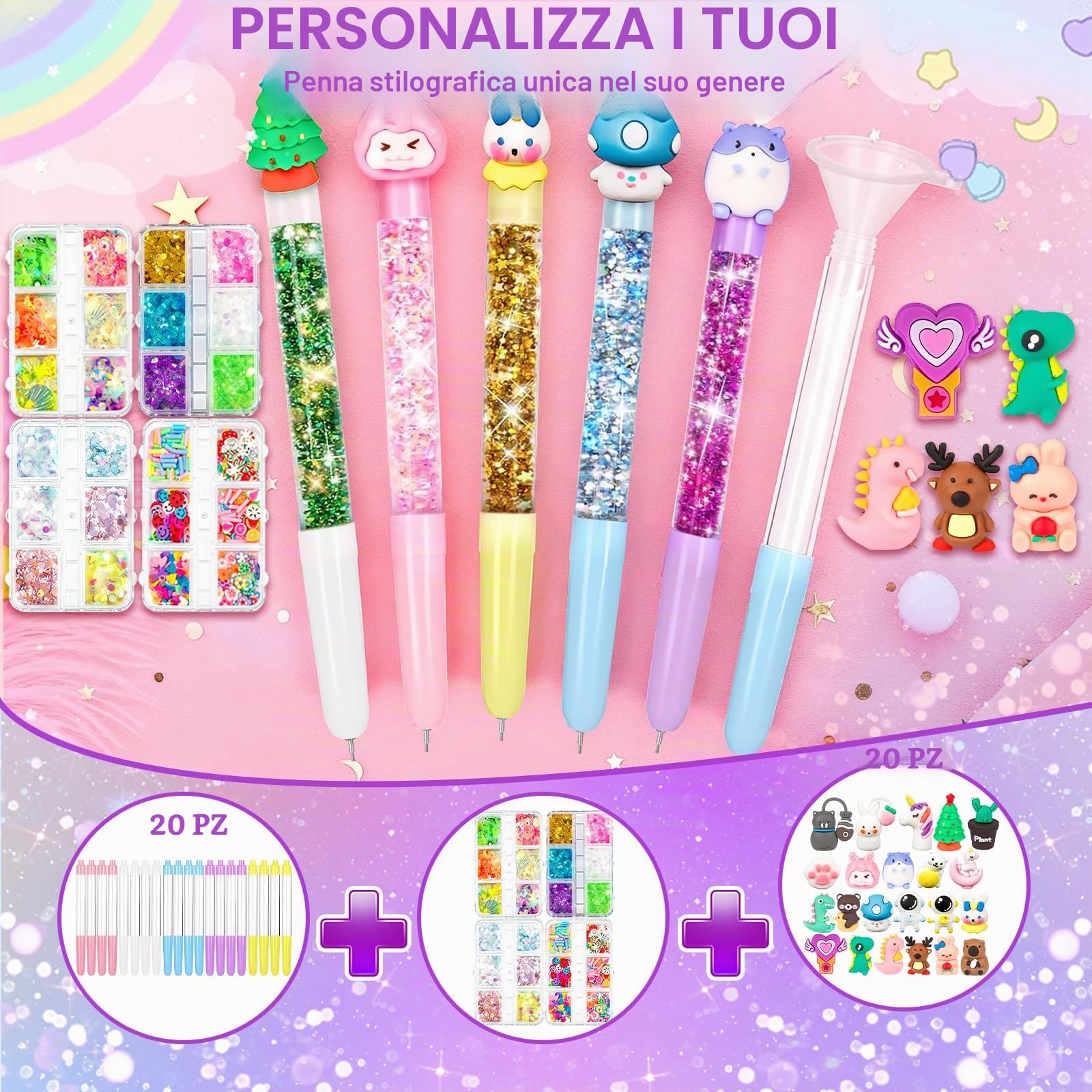 Laboratorio Delle Penne 102 Accessori, Kit Creativo per Creare Penne Carine, Set di Penne Creare Fai da te, Lavoretti Creativi per Ragazze 5 Anni, Idee Regalo per Bambina 5-12 anni