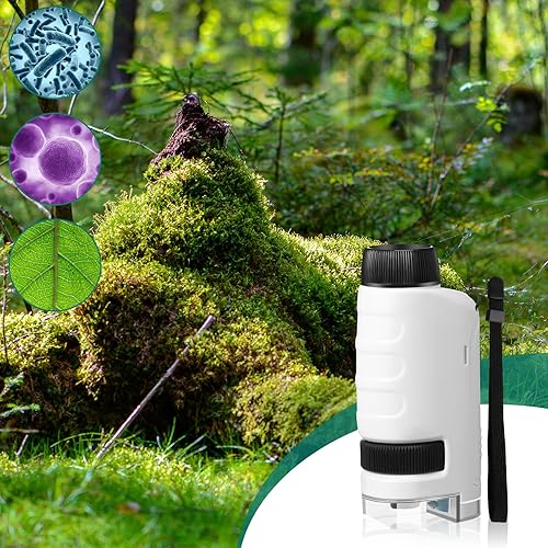 Miniatura 6 de Paquete de 6 microscopios de bolsillo, 60 x 120 x con luz LED, mini microscopio portátil de mano para educación, aprendizaje, exploración y juego al