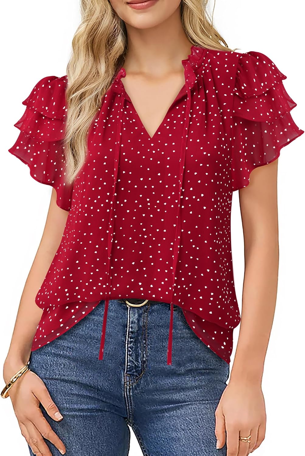 Lotusmile Summer Chiffon Dressy Casual Blouses Elegant Ruffle Short Sleeve Work Tops for Women Trendy - Image 4