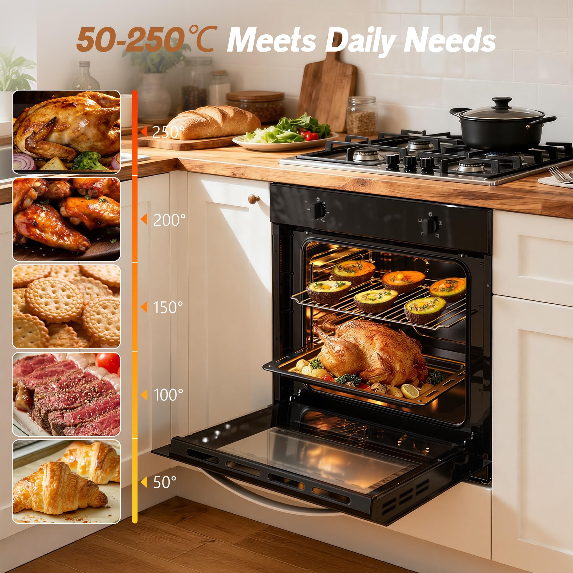 Karinear Electric Oven 65L Built in Knob Control 5 Functions 2000W Plug and Play 220V 60cm Wide Black — view 2
