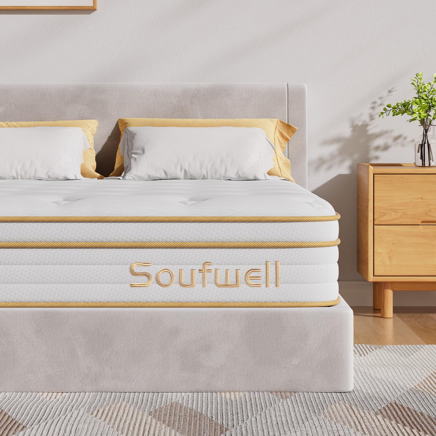SoufwellDouble Mattress 10.6 Inch, Memory Foam Hybrid Double Mattress, Zoned Coil Pocket Sprungs, Medium Firm Orthopedic Support, Motion Isolation, 135x190x27cmOEKO-TEX STANDARD 100