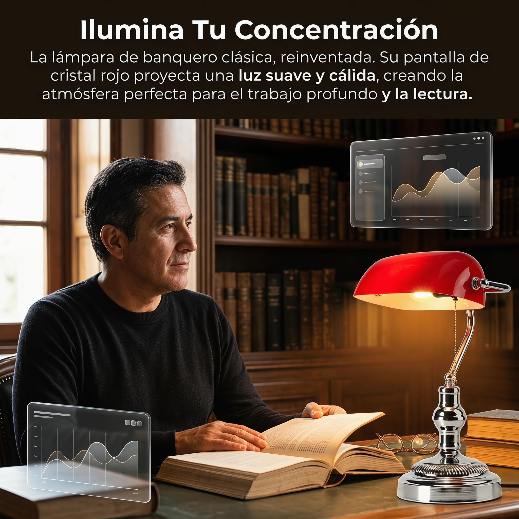 BARCELONA LED Lampada da Tavolo Banker Vintage E27 Paralume in Vetro Rosso Base Cromata Orientabile Luce da Scrivania Classica Stile Industriale Retrò Nordico per Ufficio