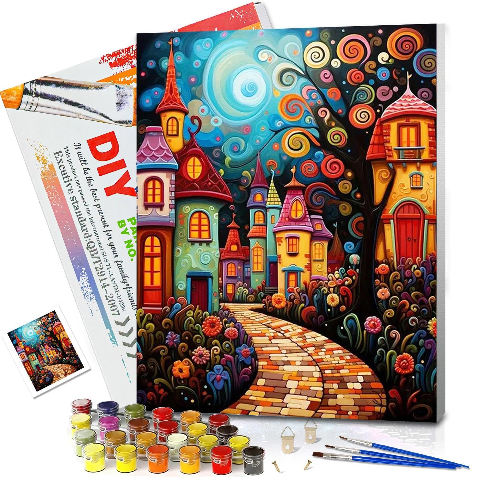 JATOK Paint by Numbers for Adults with Frame, Painting Kits for Beginners On Clear Colored Canvas, Easy DIY Acrylic Pigment Drawing Paintwork for Home Wall Decor, Landscape 30x40CM/12x16in