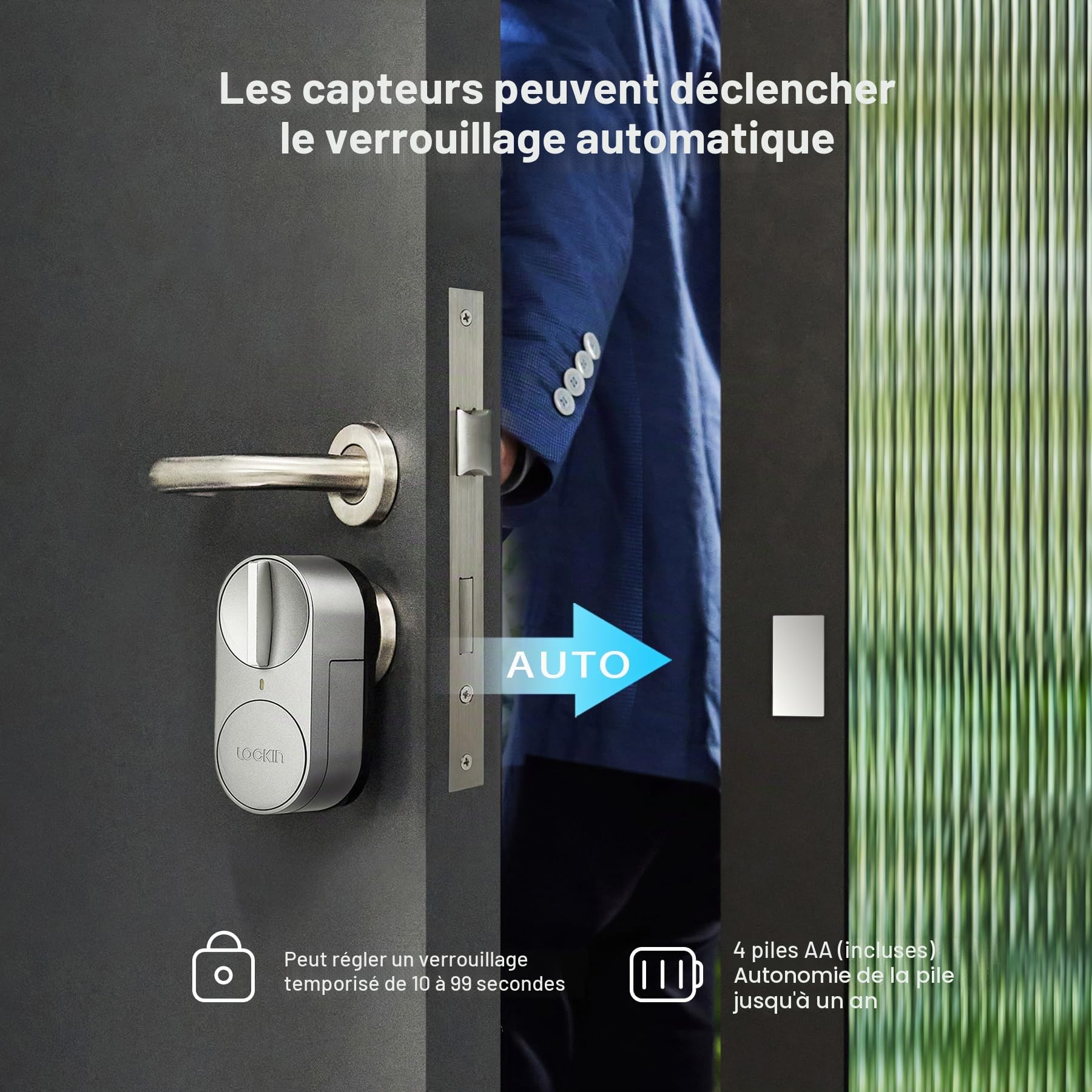 Lockin Serrure de porte d'entrée intelligente sans clé avec Bluetooth, intégration Alexa et Google, s'adapte à la plupart des pênes dormants existants, verrouillage intelligent facile à installer
