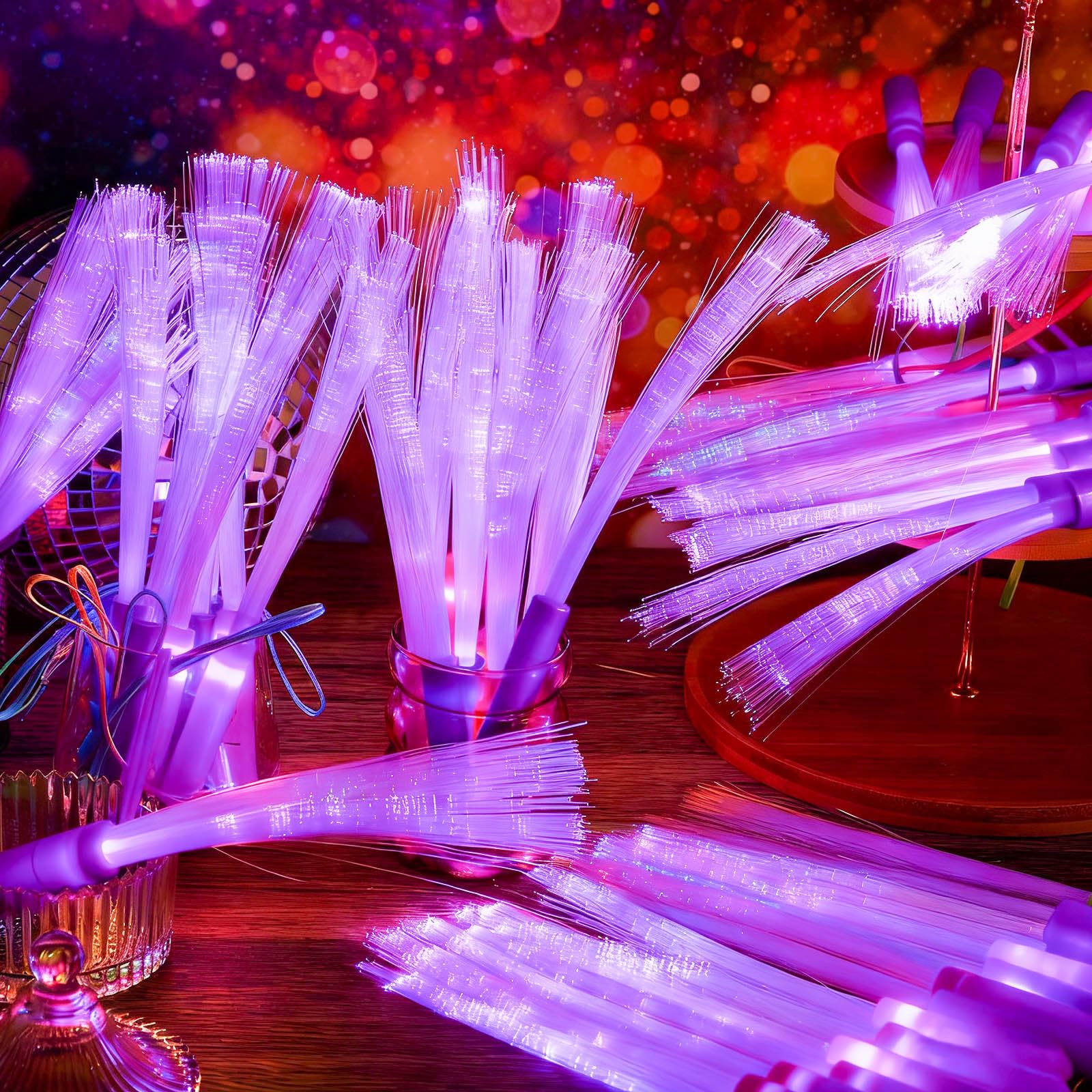 Lewtemi 300 varitas de fibra óptica a granel que brillan en la oscuridad, suministros de fiesta, varitas intermitentes LED coloridas para recuerdos de fiesta de boda (morado)