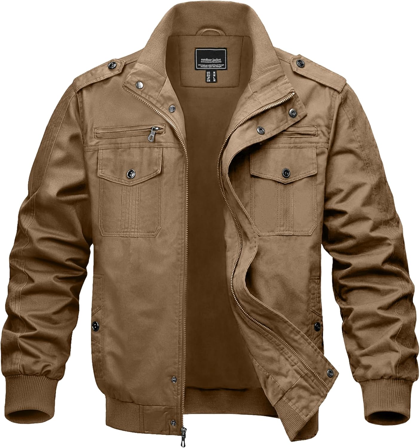 MAGNIVIT Men's Military Lightweight Army Windbreaker Cargo Jacket With Stand Collar, Zip Front, 7 Pockets - Cotton