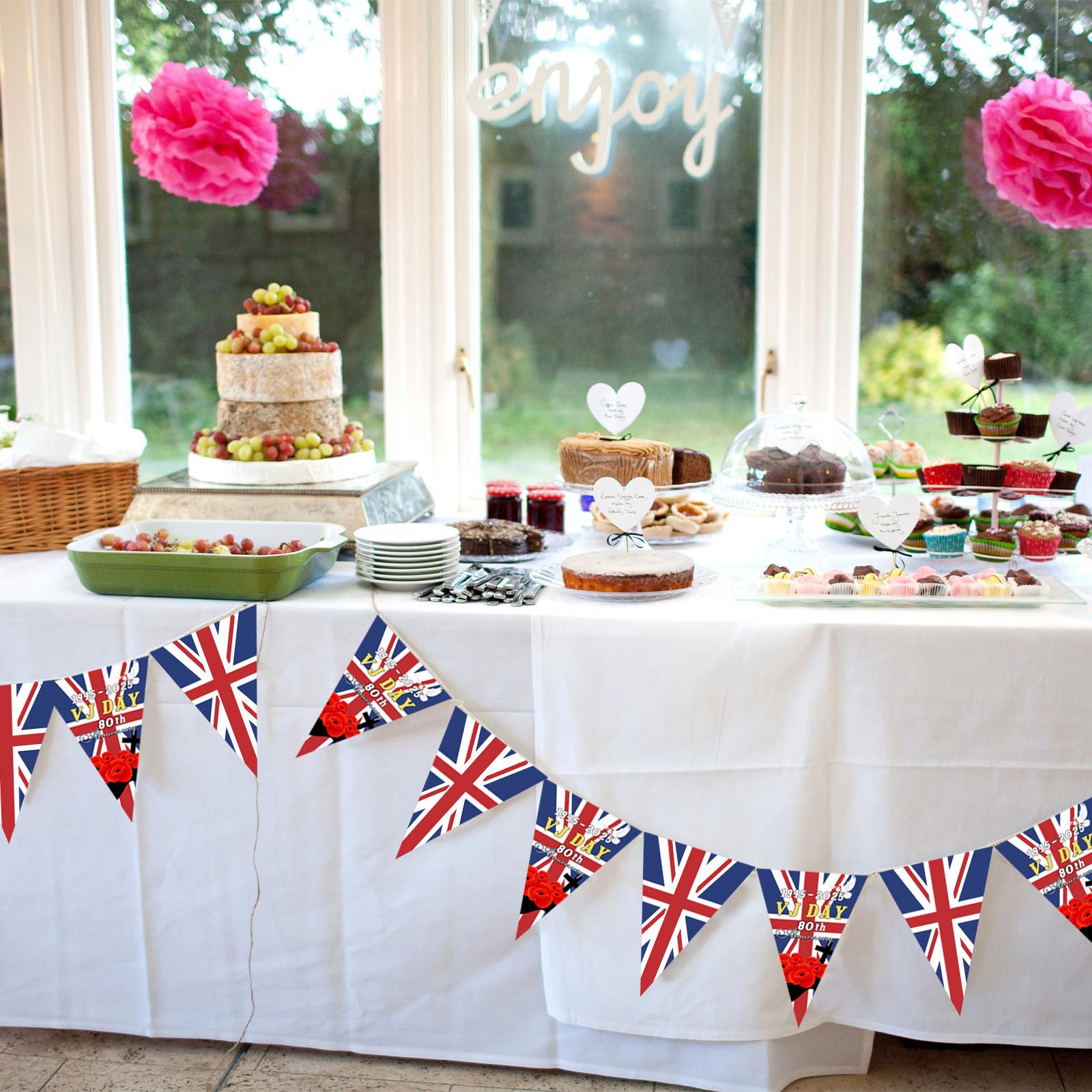 Bandiera VJ DAY 80th Anniversary – Bunting 10m Con 30 Pezzi, Decorazione Per Anniversario Militare