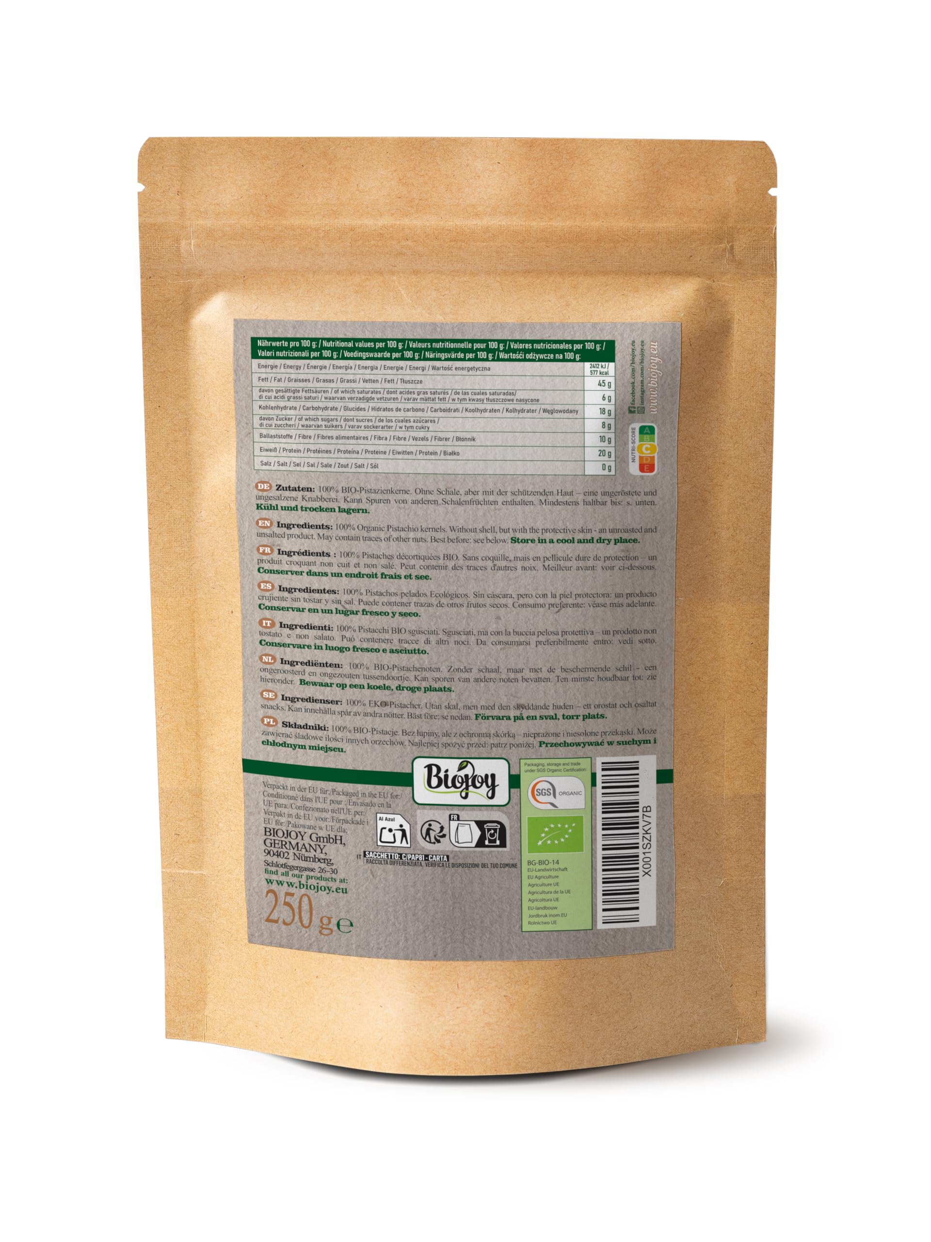 Biojoy Pistacchi sgusciati BIO (250 g), crudi e non salati