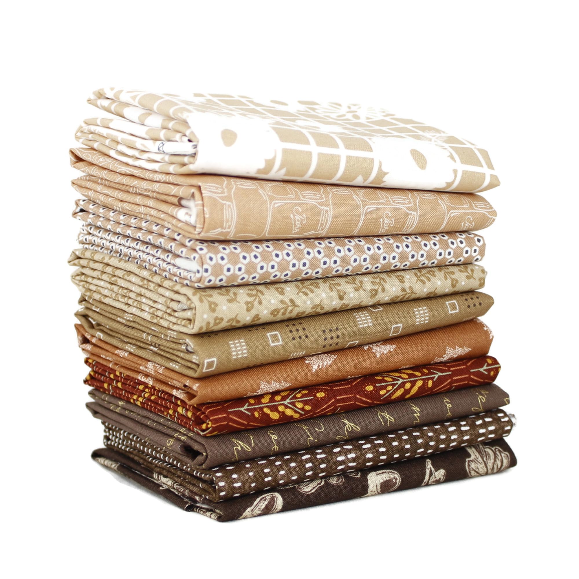 Brown Fat Quarter Bundle (10 pcs) - Mixed Designers - Southern Fabric 18 x 21 inches (45.72cm x 53.34cm) Fabric cuts DIY Quilt Fabric