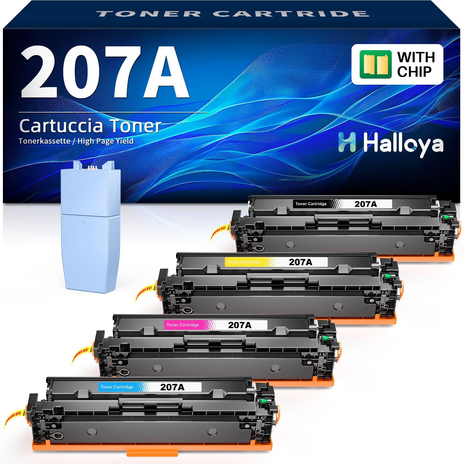 Halloya 207A (Con Chip) Cartucce toner Compatibile per HP 207A 207X per Color LaserJet Pro MFP M283fdw M282nw M283fdn M255dw M255nw W2210A W2211A W2212A W2213A (Nero Ciano Giallo Magenta, 4-Pack)